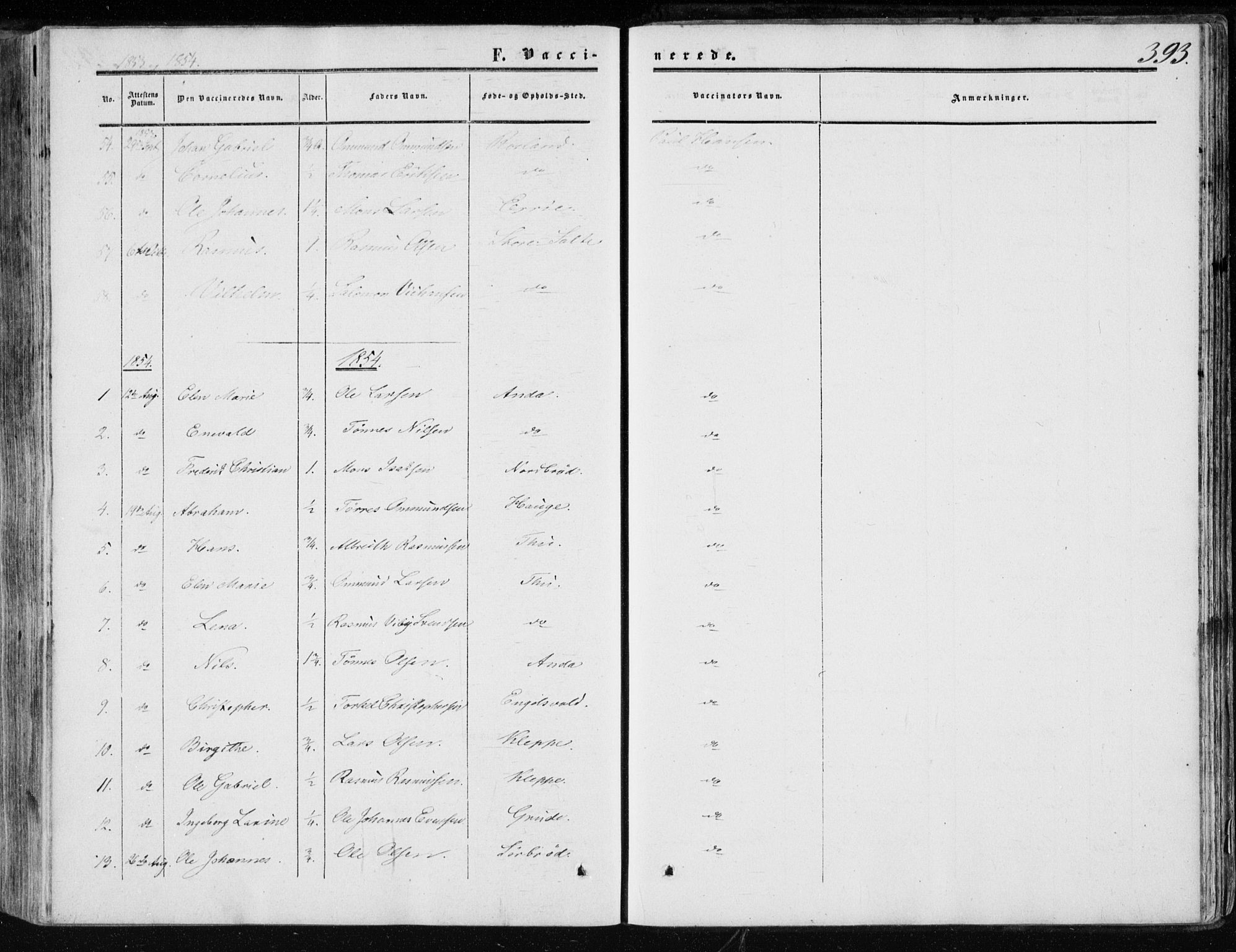 Klepp sokneprestkontor, AV/SAST-A-101803/001/3/30BA/L0005: Parish register (official) no. A 5, 1853-1870, p. 393