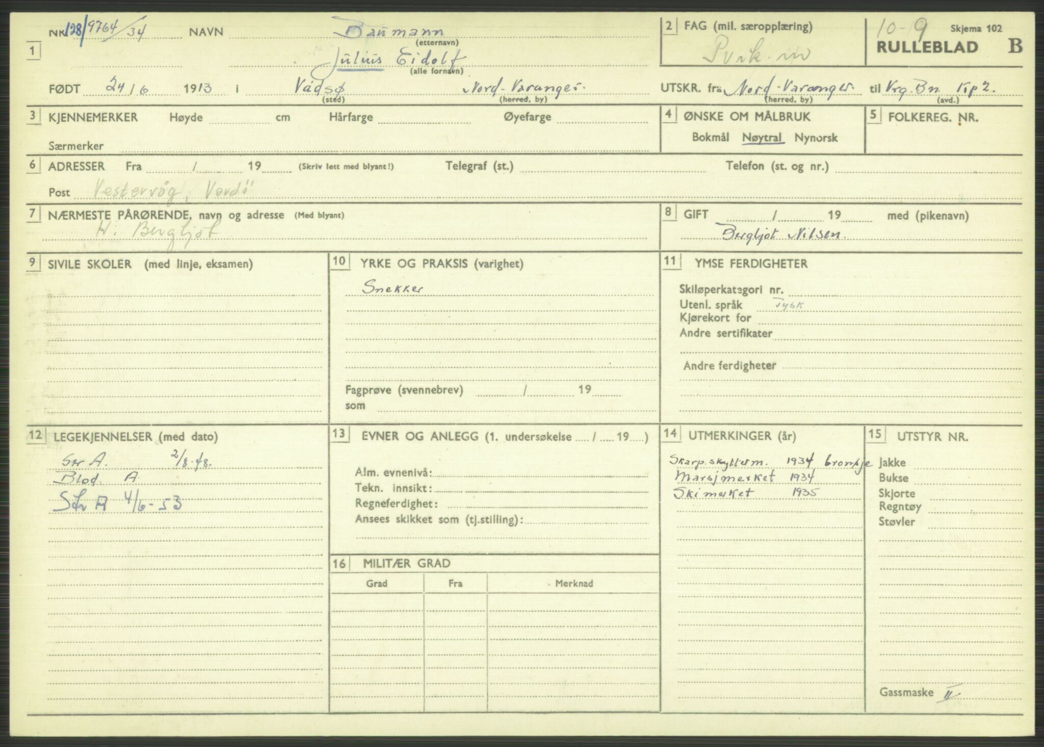 Forsvaret, Varanger bataljon, AV/RA-RAFA-2258/1/D/L0444: Rulleblad for menige født 1913-1914, 1913-1914, p. 34