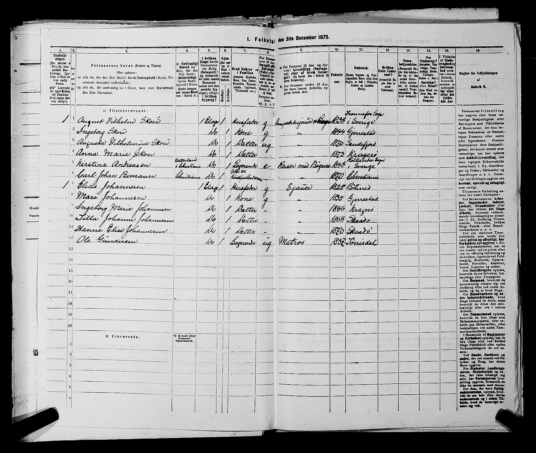 SAKO, 1875 census for 0801P Kragerø, 1875, p. 201