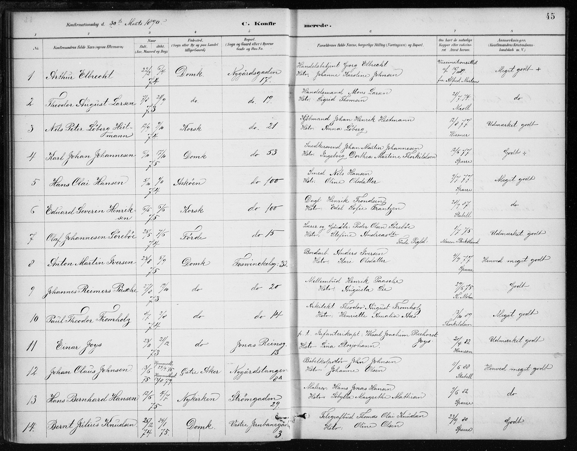 Johanneskirken sokneprestembete, SAB/A-76001/H/Haa/L0008: Parish register (official) no. C 1, 1885-1907, p. 45