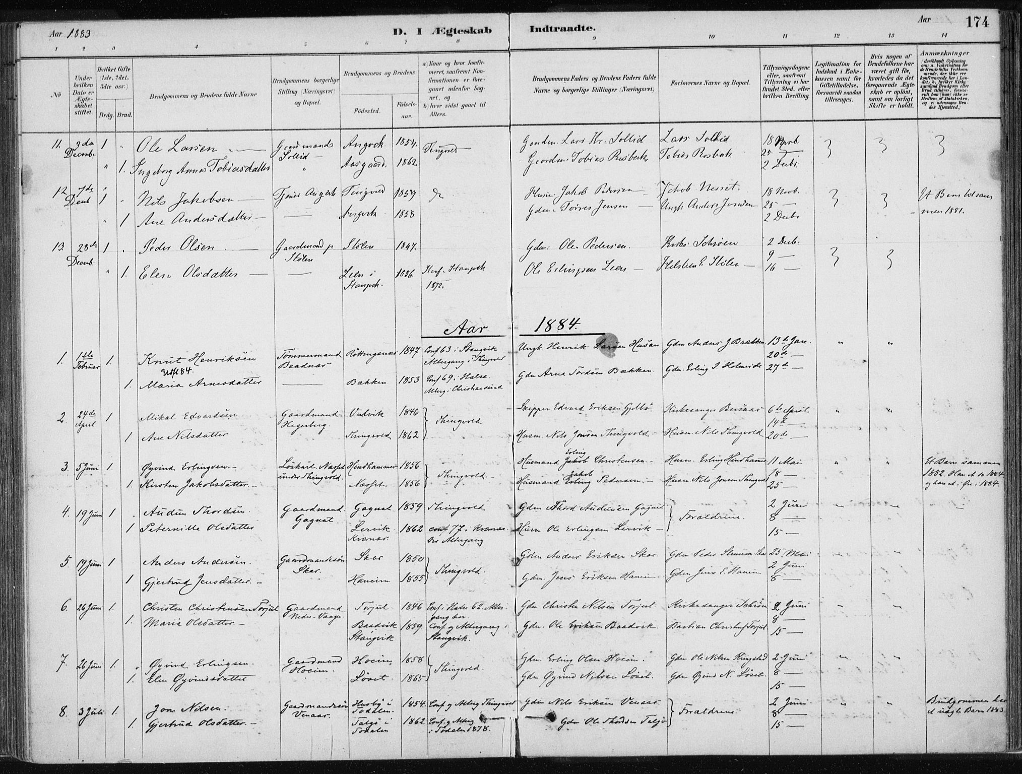 Ministerialprotokoller, klokkerbøker og fødselsregistre - Møre og Romsdal, AV/SAT-A-1454/586/L0987: Parish register (official) no. 586A13, 1879-1892, p. 174