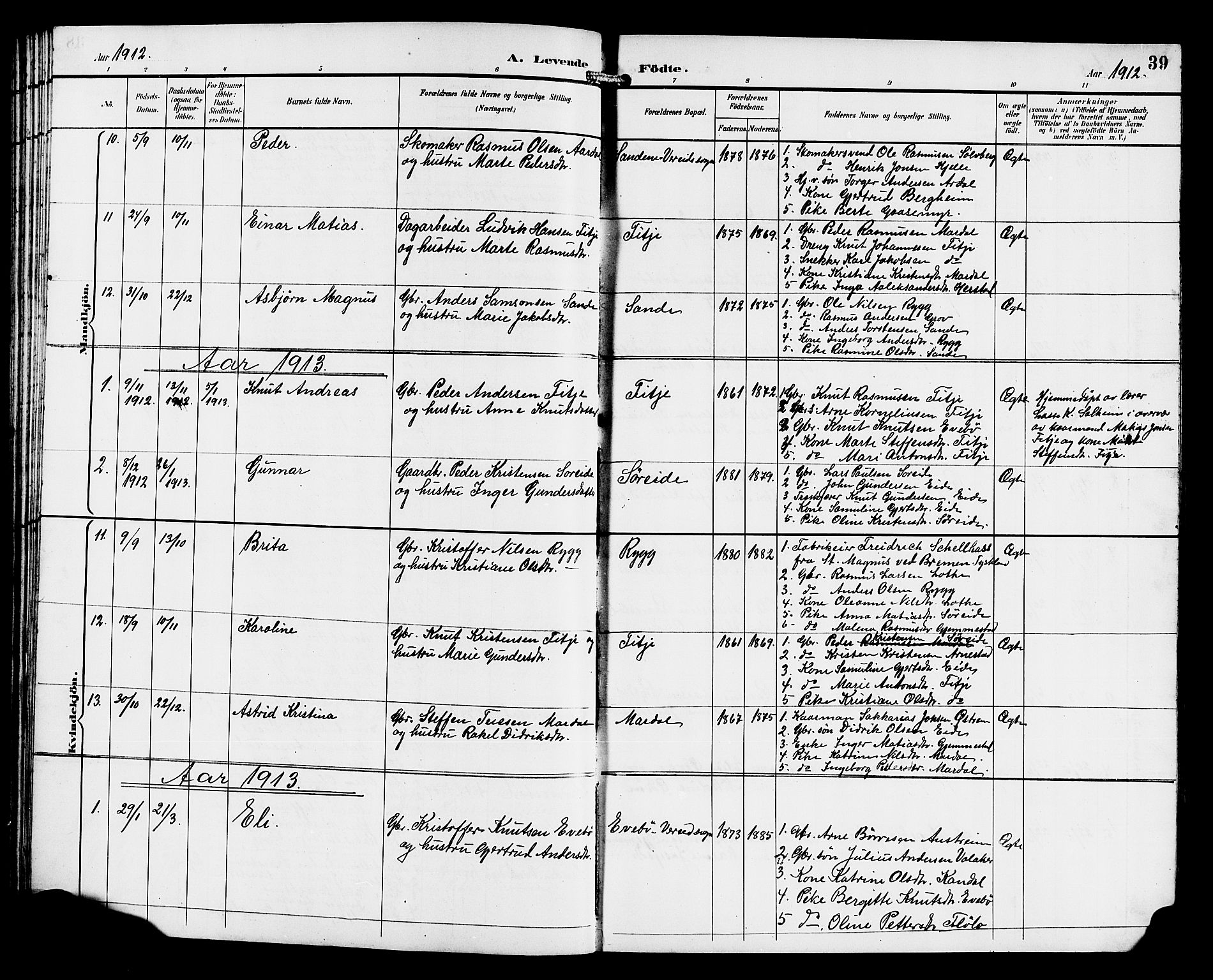 Gloppen sokneprestembete, SAB/A-80101/H/Hab/Habd/L0001: Parish register (copy) no. D 1, 1892-1921, p. 39