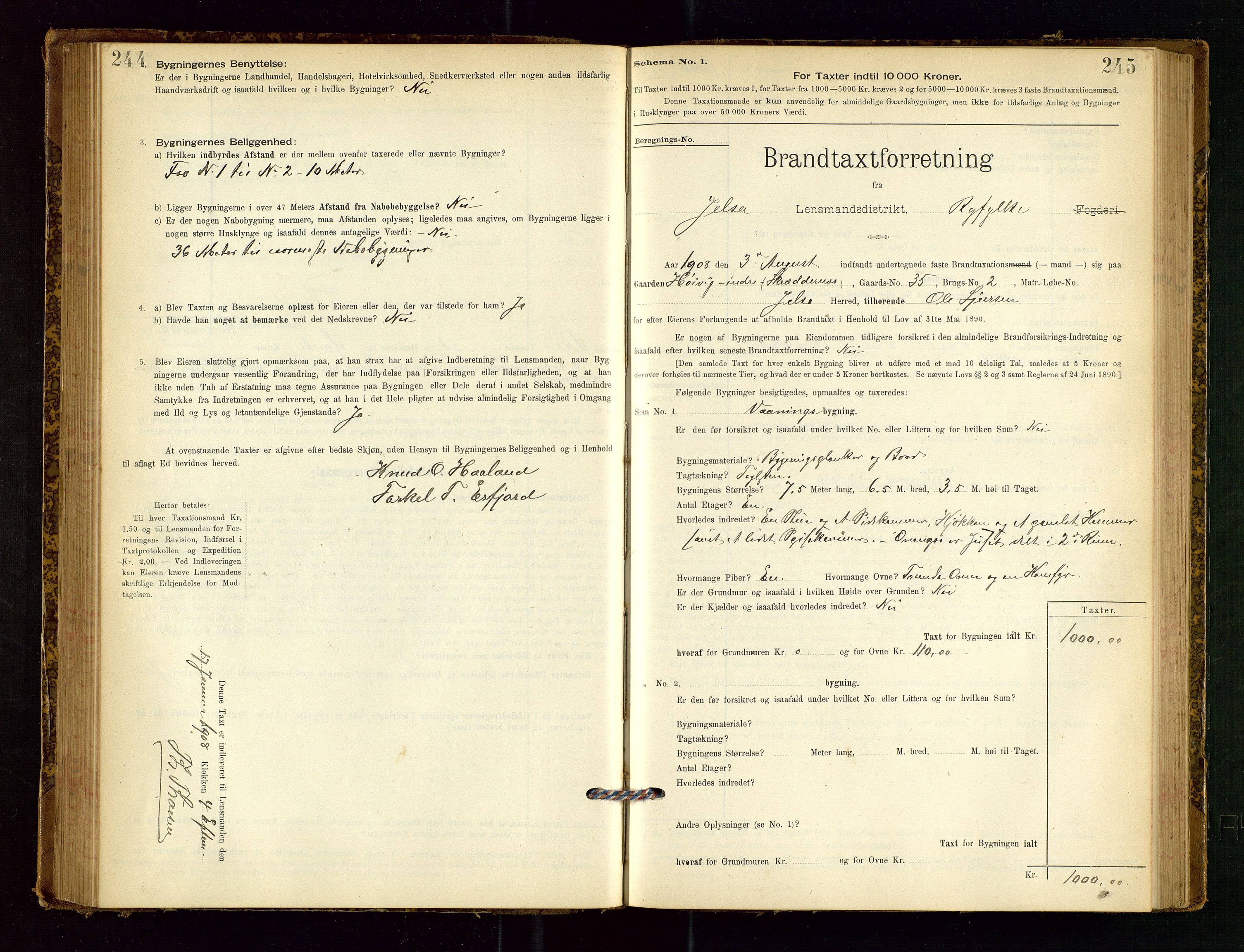 Jelsa lensmannskontor, SAST/A-100360/Gob/L0001: "Brandtaxationsprotocol", 1895-1918, p. 244-245