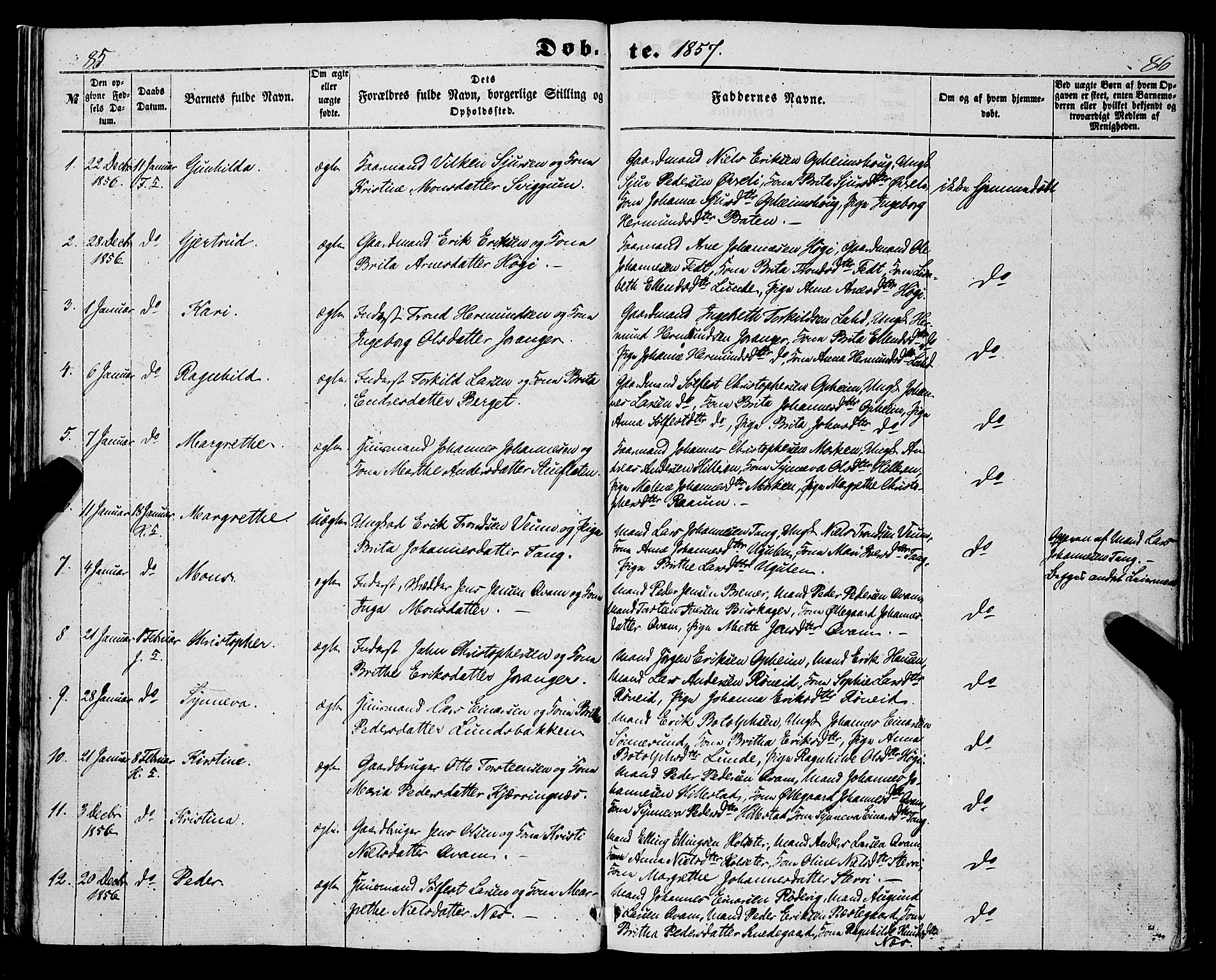 Hafslo sokneprestembete, AV/SAB-A-80301/H/Haa/Haaa/L0009: Parish register (official) no. A 9, 1852-1873, p. 85-86