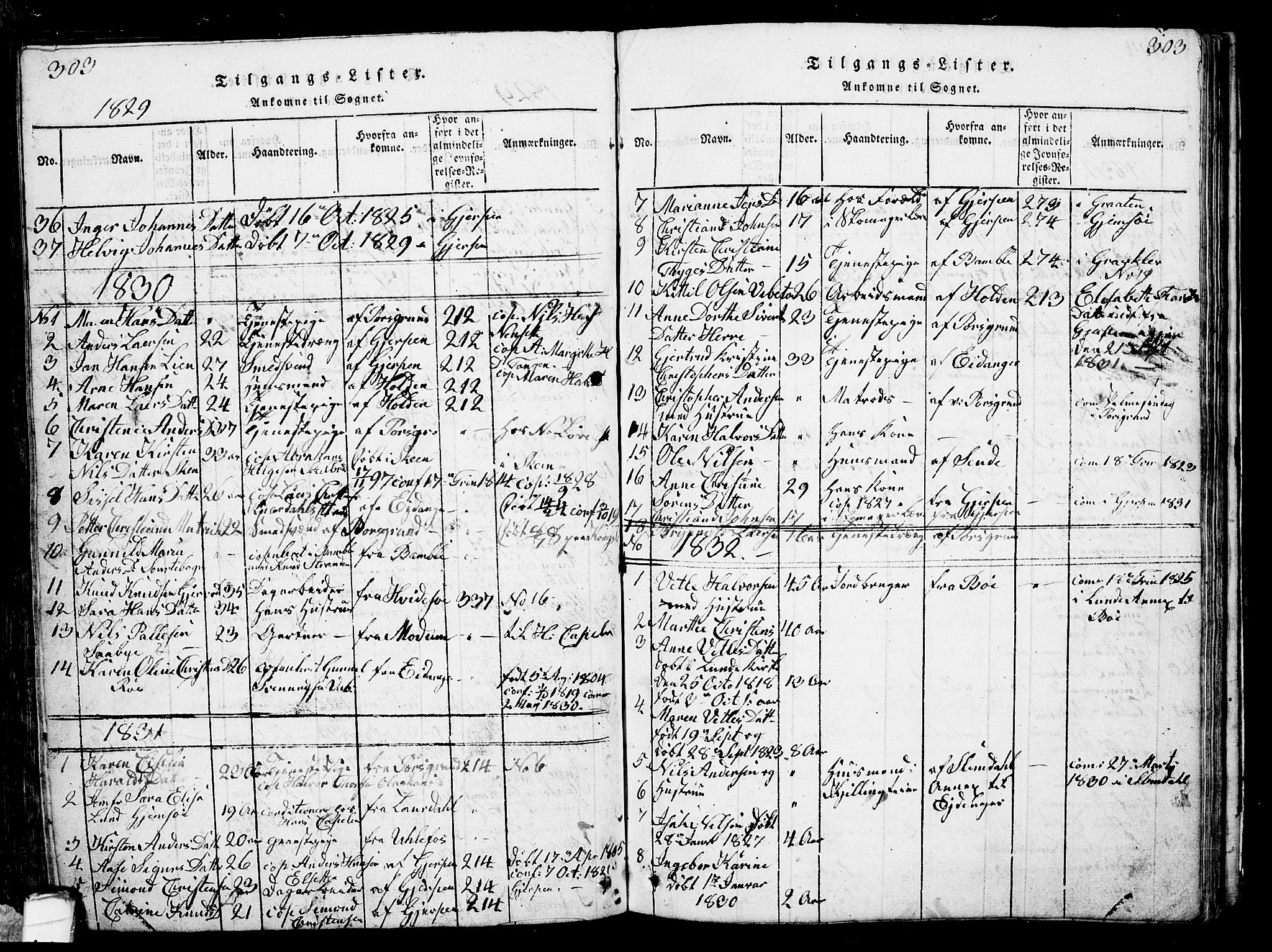 Solum kirkebøker, SAKO/A-306/G/Ga/L0001: Parish register (copy) no. I 1, 1814-1833, p. 303