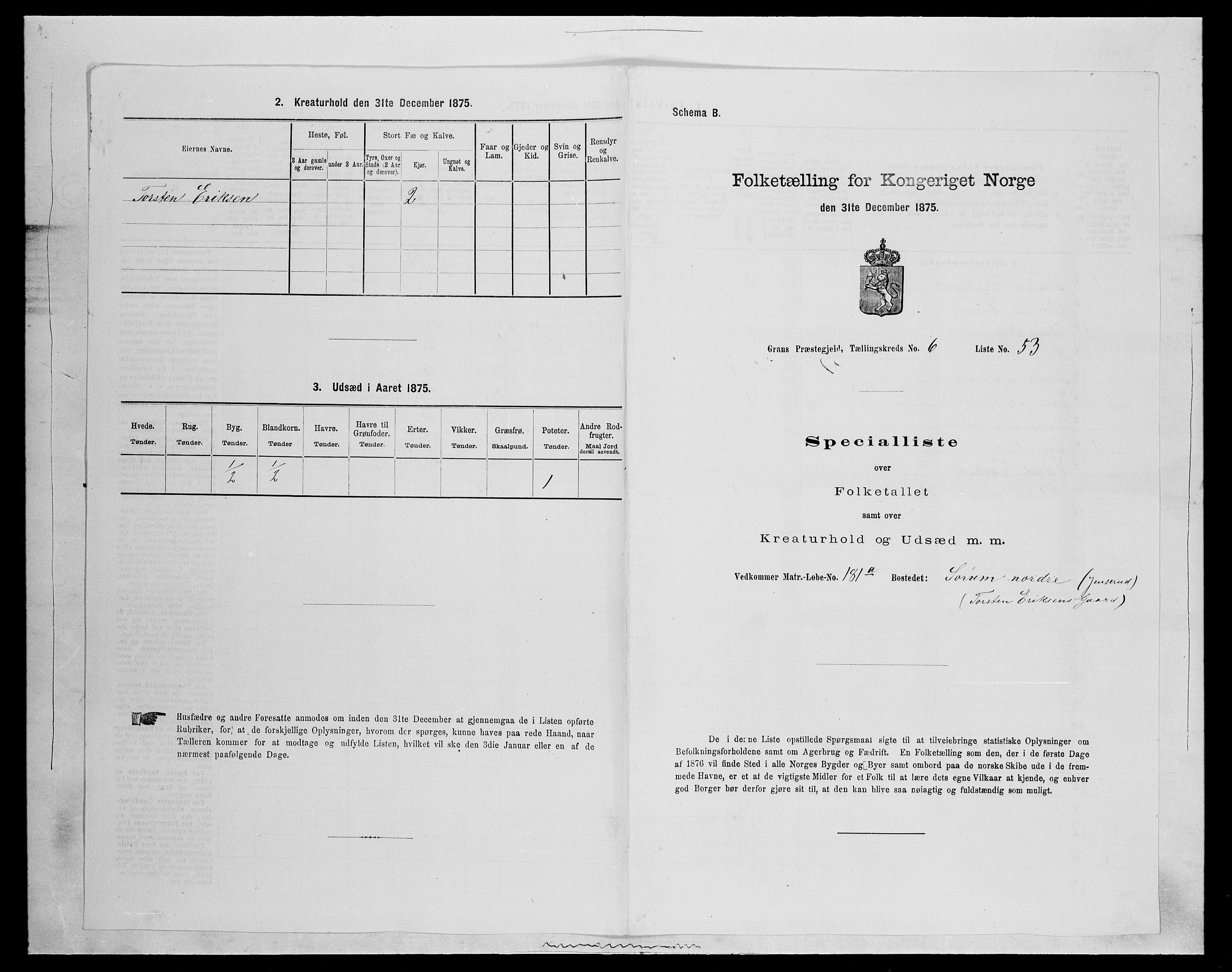 SAH, 1875 census for 0534P Gran, 1875, p. 1125