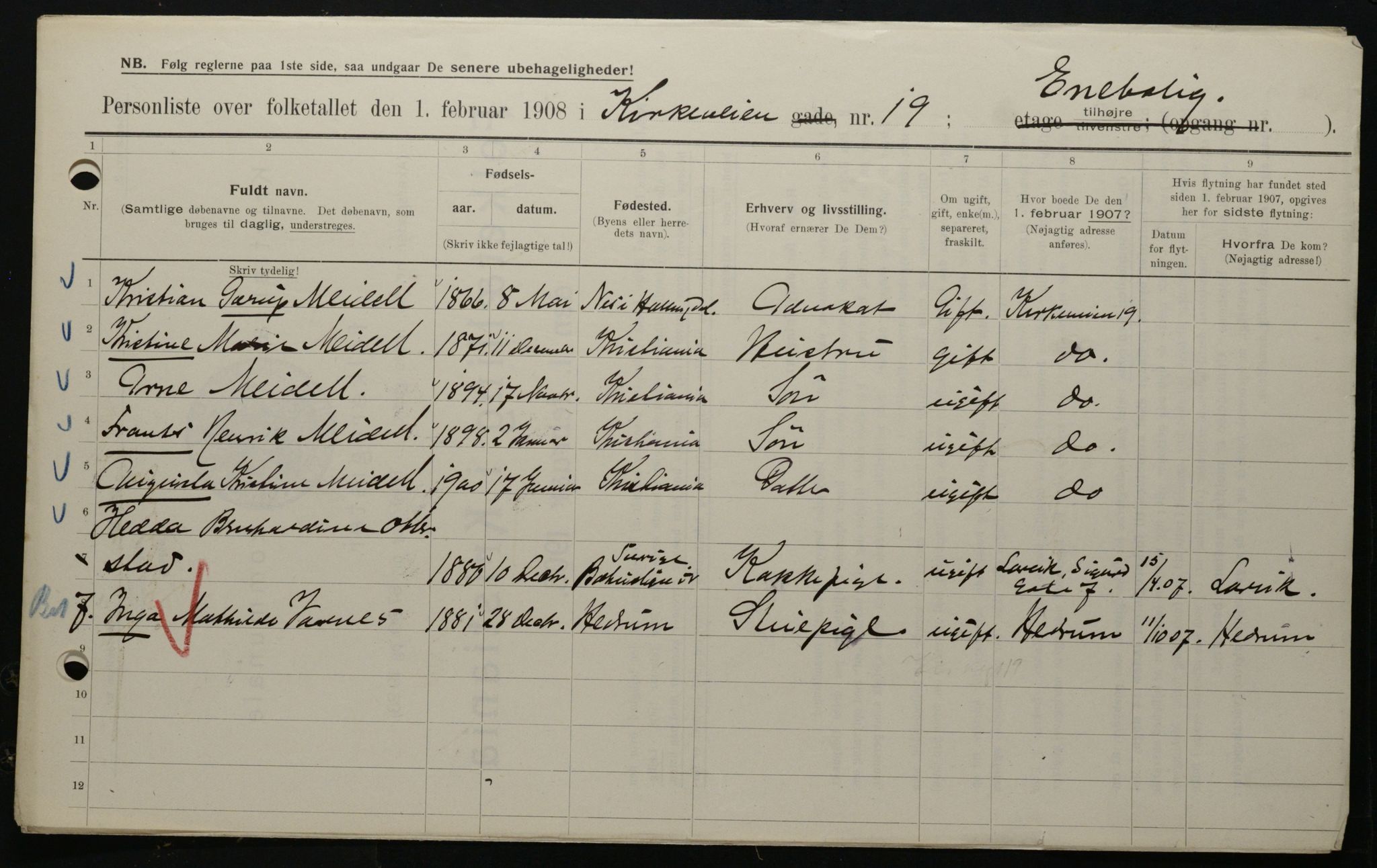 OBA, Municipal Census 1908 for Kristiania, 1908, p. 45606