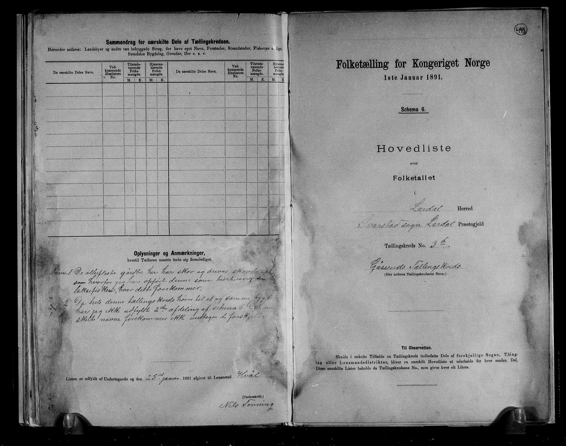 RA, 1891 census for 0728 Lardal, 1891, p. 12