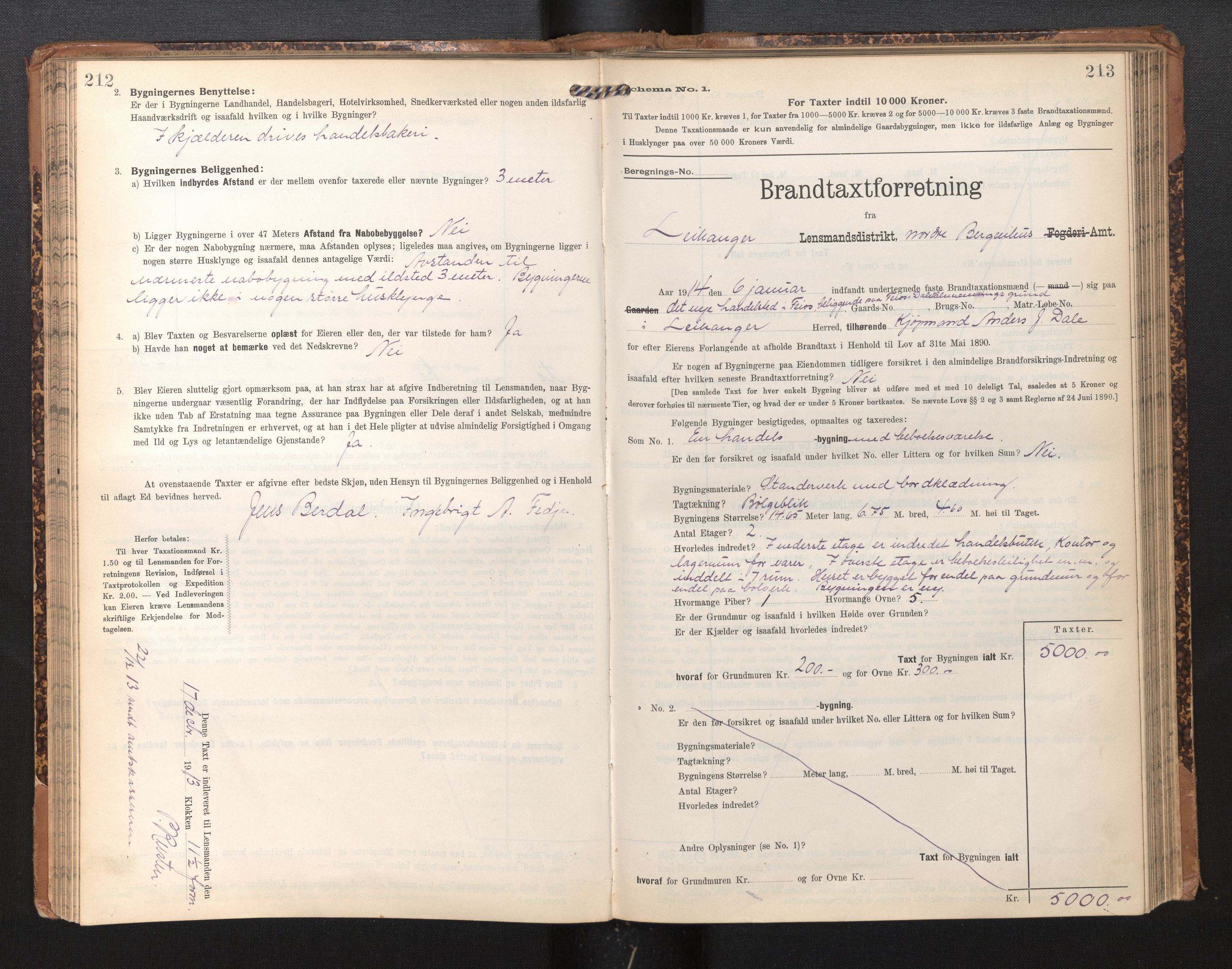 Lensmannen i Leikanger, SAB/A-29201/0012/L0005: Branntakstprotokoll, skjematakst, 1907-1917, p. 212-213