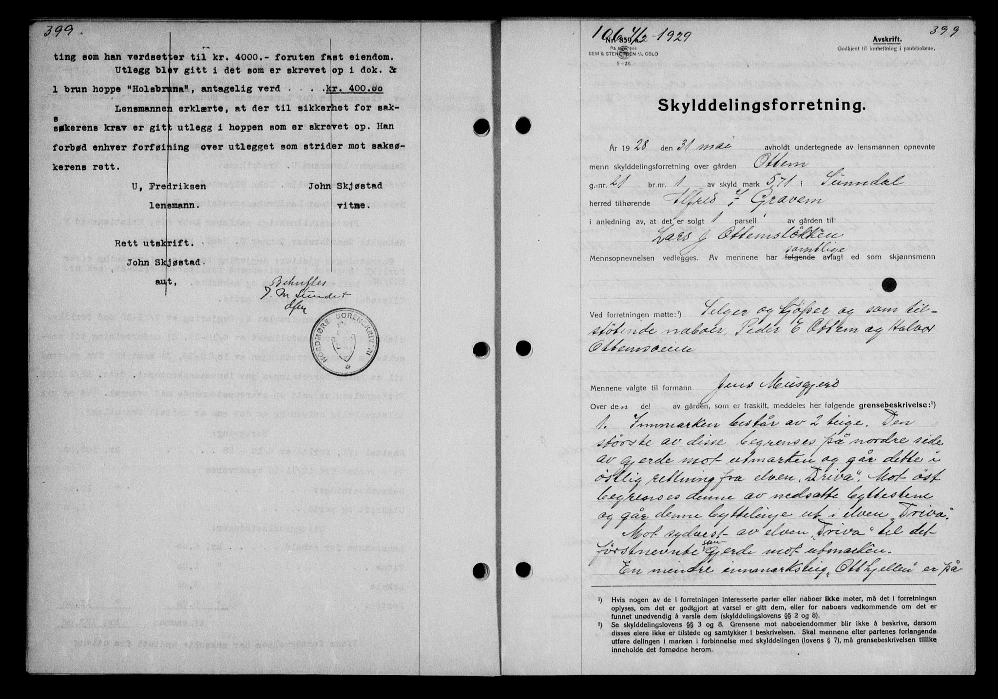 Nordmøre sorenskriveri, AV/SAT-A-4132/1/2/2Ca/L0065: Mortgage book no. 55, 1928-1929, Deed date: 04.02.1929