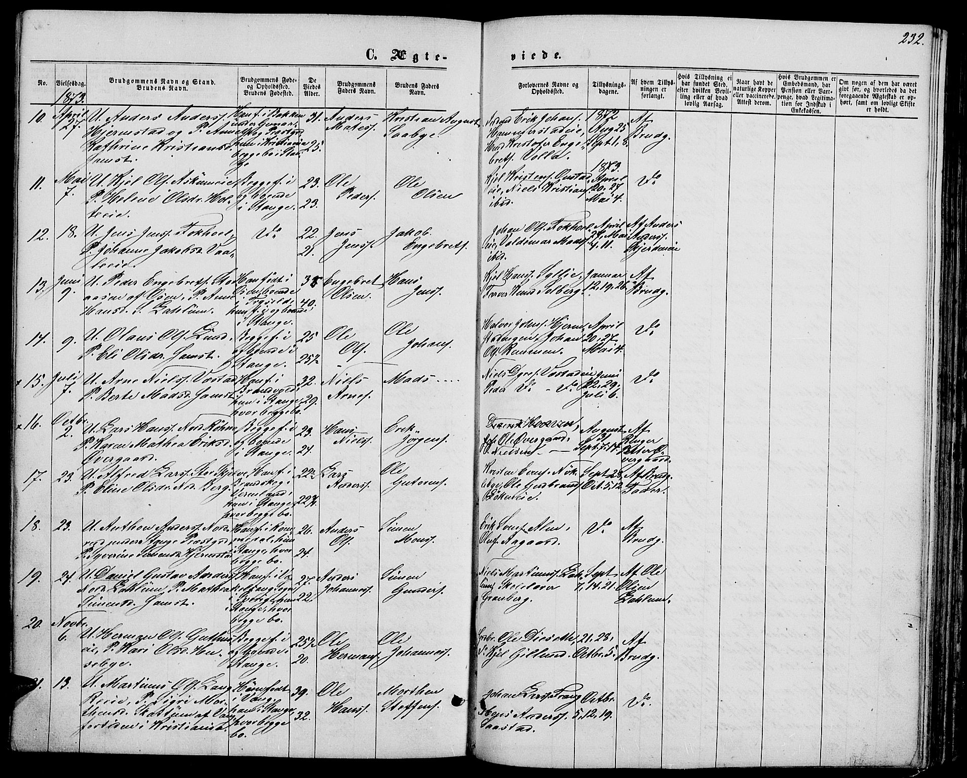 Stange prestekontor, AV/SAH-PREST-002/L/L0006: Parish register (copy) no. 6, 1864-1882, p. 232