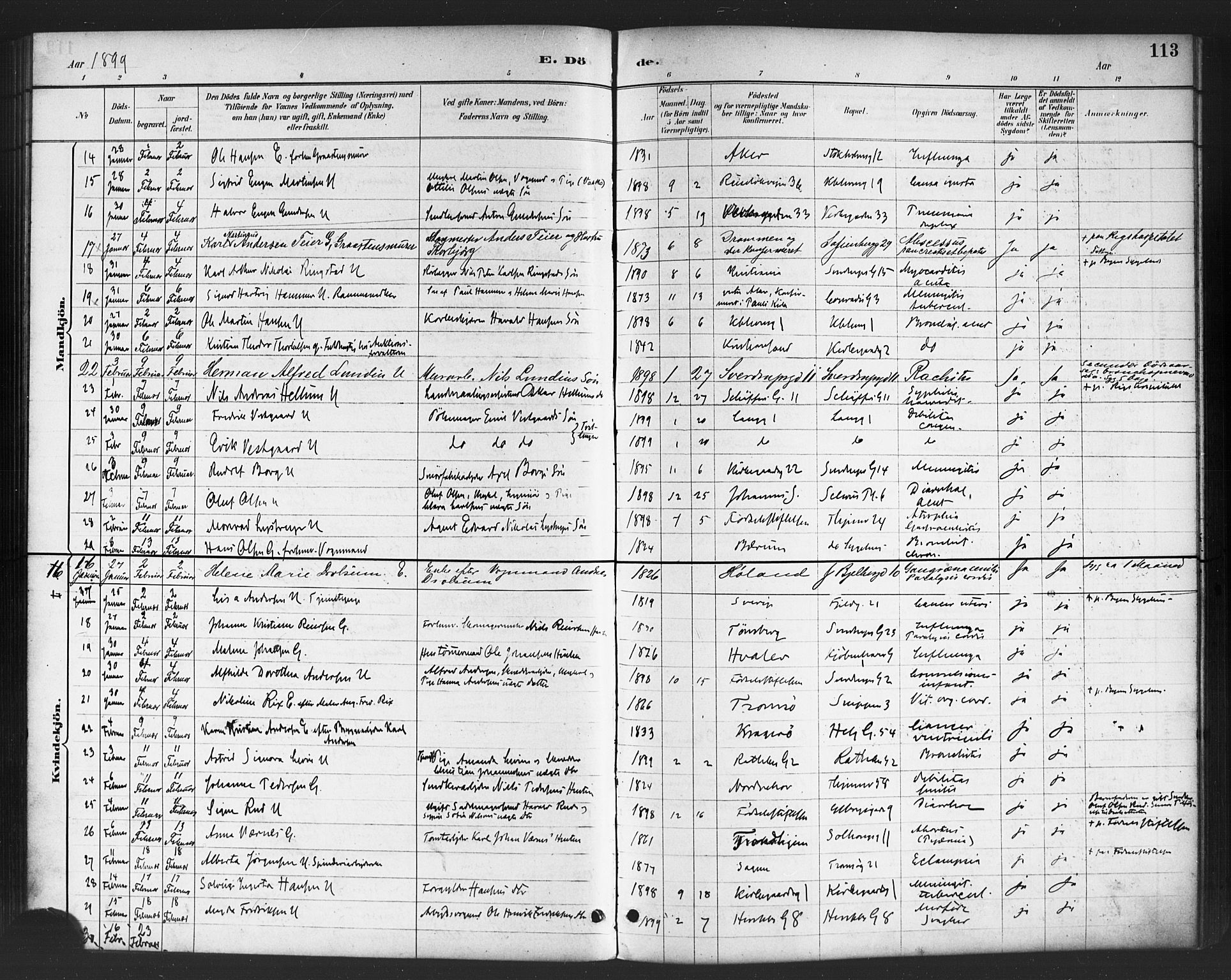 Petrus prestekontor Kirkebøker, AV/SAO-A-10872/F/Fa/L0003: Parish register (official) no. 3, 1885-1903, p. 113