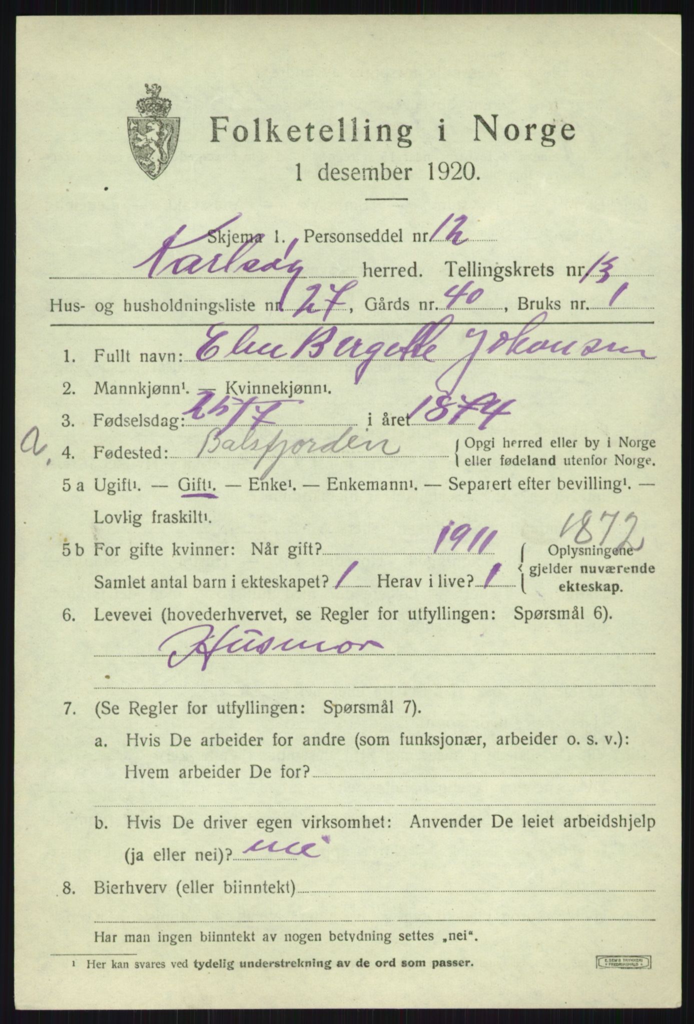 SATØ, 1920 census for Karlsøy, 1920, p. 5024
