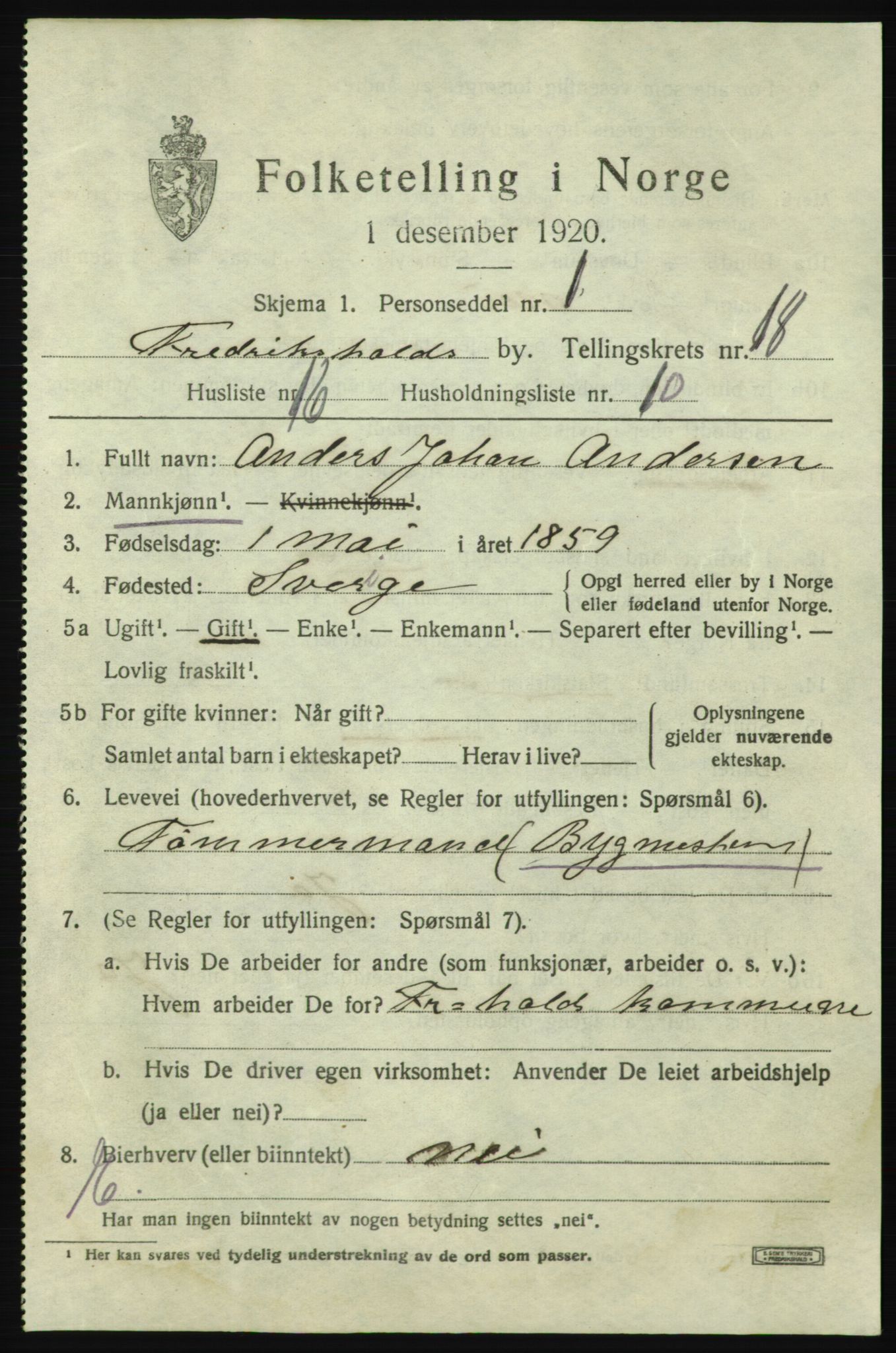SAO, 1920 census for Fredrikshald, 1920, p. 27509