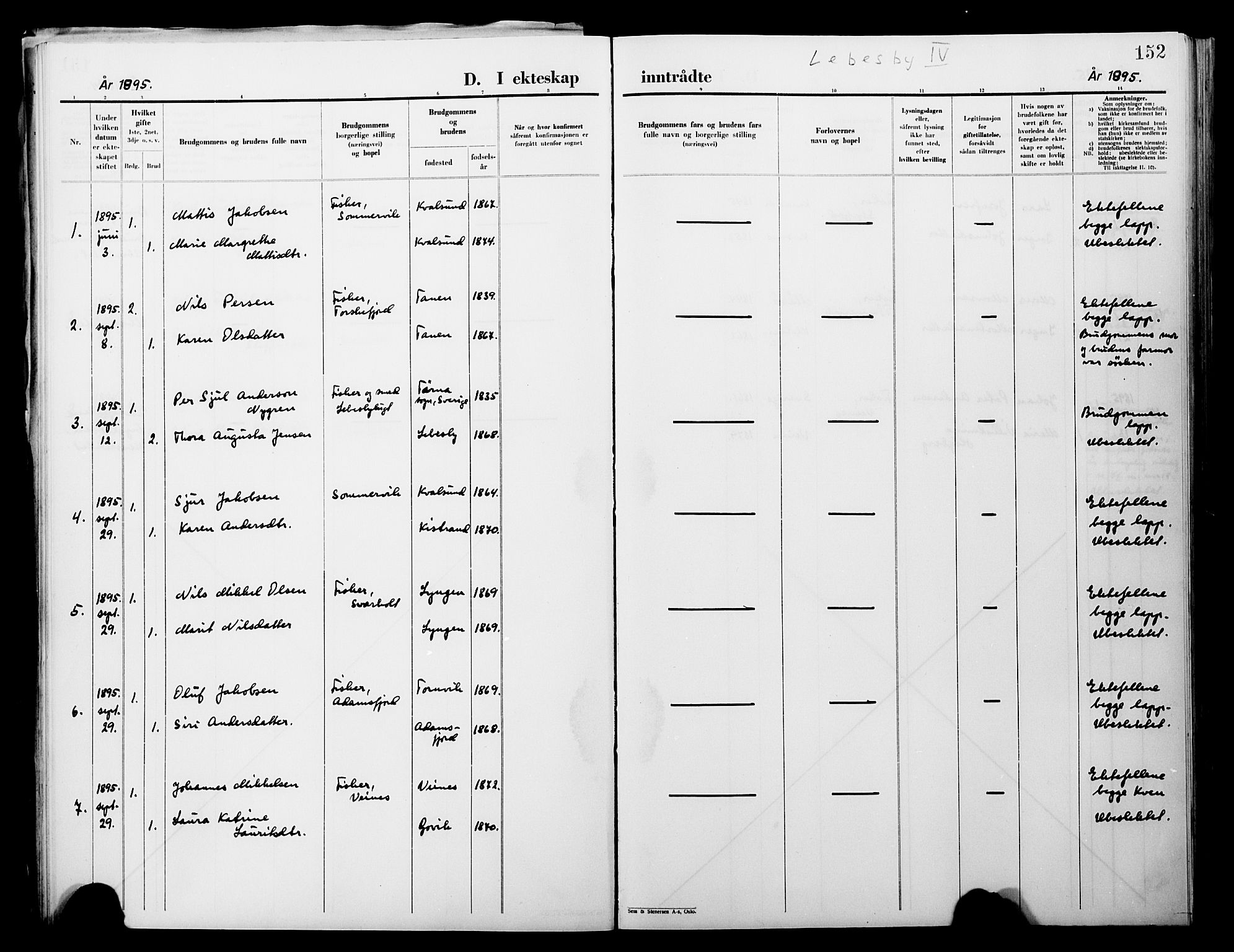 Lebesby sokneprestkontor, AV/SATØ-S-1353/H/Ha/L0004kirke: Parish register (official) no. 4, 1870-1902, p. 152