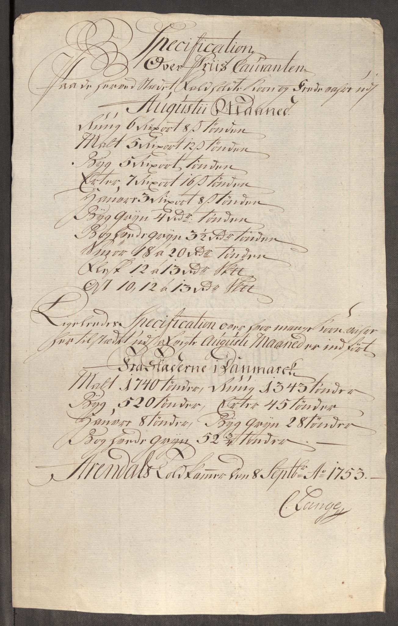 Rentekammeret inntil 1814, Realistisk ordnet avdeling, AV/RA-EA-4070/Oe/L0005: [Ø1]: Priskuranter, 1753-1757, p. 135