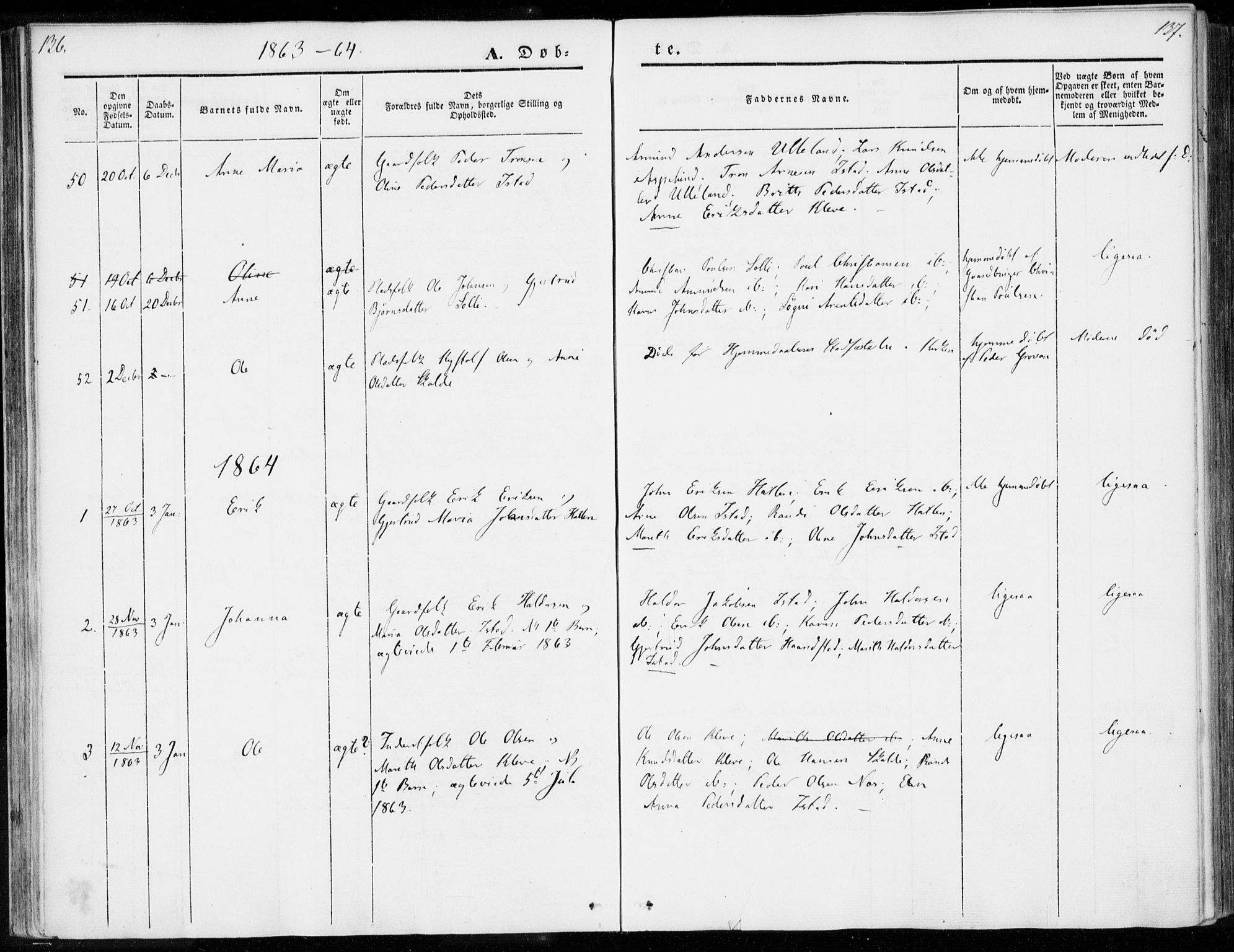 Ministerialprotokoller, klokkerbøker og fødselsregistre - Møre og Romsdal, SAT/A-1454/557/L0680: Parish register (official) no. 557A02, 1843-1869, p. 136-137