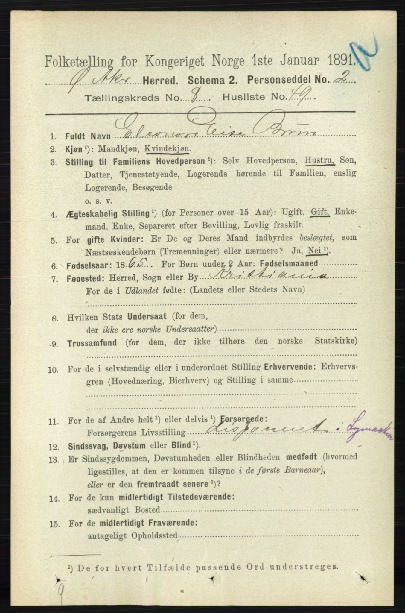 RA, 1891 census for 0218 Aker, 1891, p. 7628