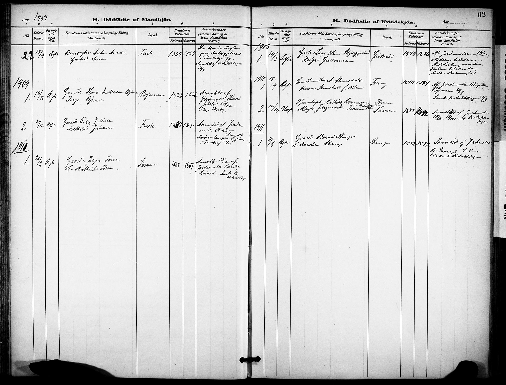 Ramnes kirkebøker, AV/SAKO-A-314/F/Fa/L0008: Parish register (official) no. I 8, 1896-1913, p. 62