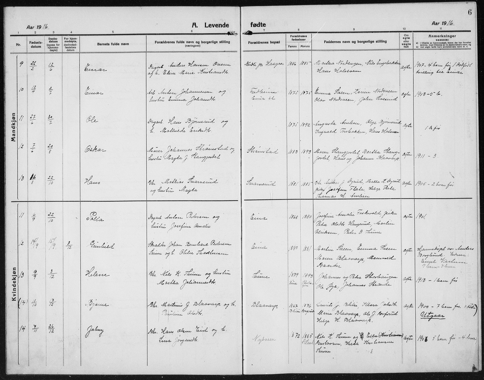 Kolbu prestekontor, AV/SAH-PREST-110/H/Ha/Hab/L0006: Parish register (copy) no. 6, 1916-1934, p. 6