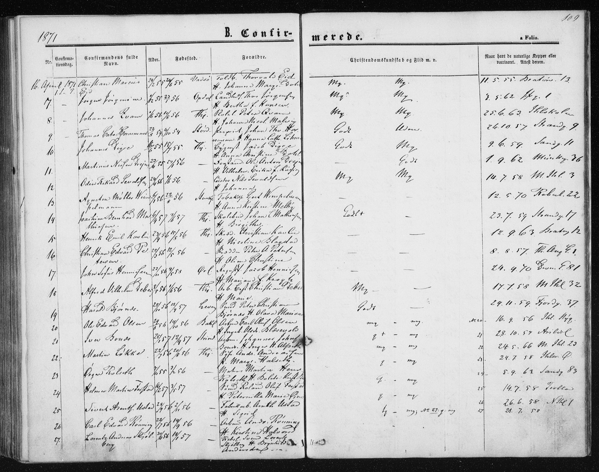 Ministerialprotokoller, klokkerbøker og fødselsregistre - Sør-Trøndelag, SAT/A-1456/602/L0114: Parish register (official) no. 602A12, 1856-1872, p. 109