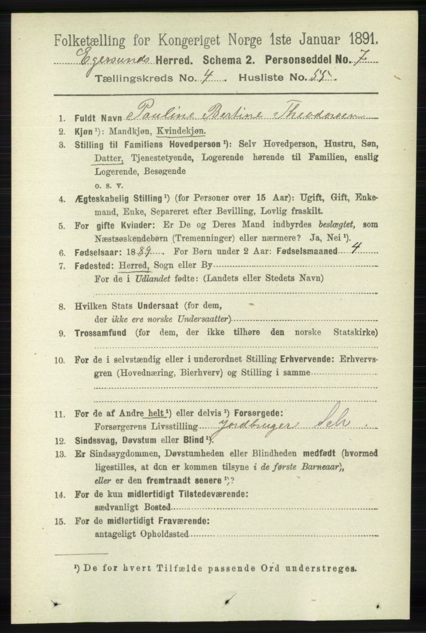 RA, 1891 census for 1116 Eigersund herred, 1891, p. 1994
