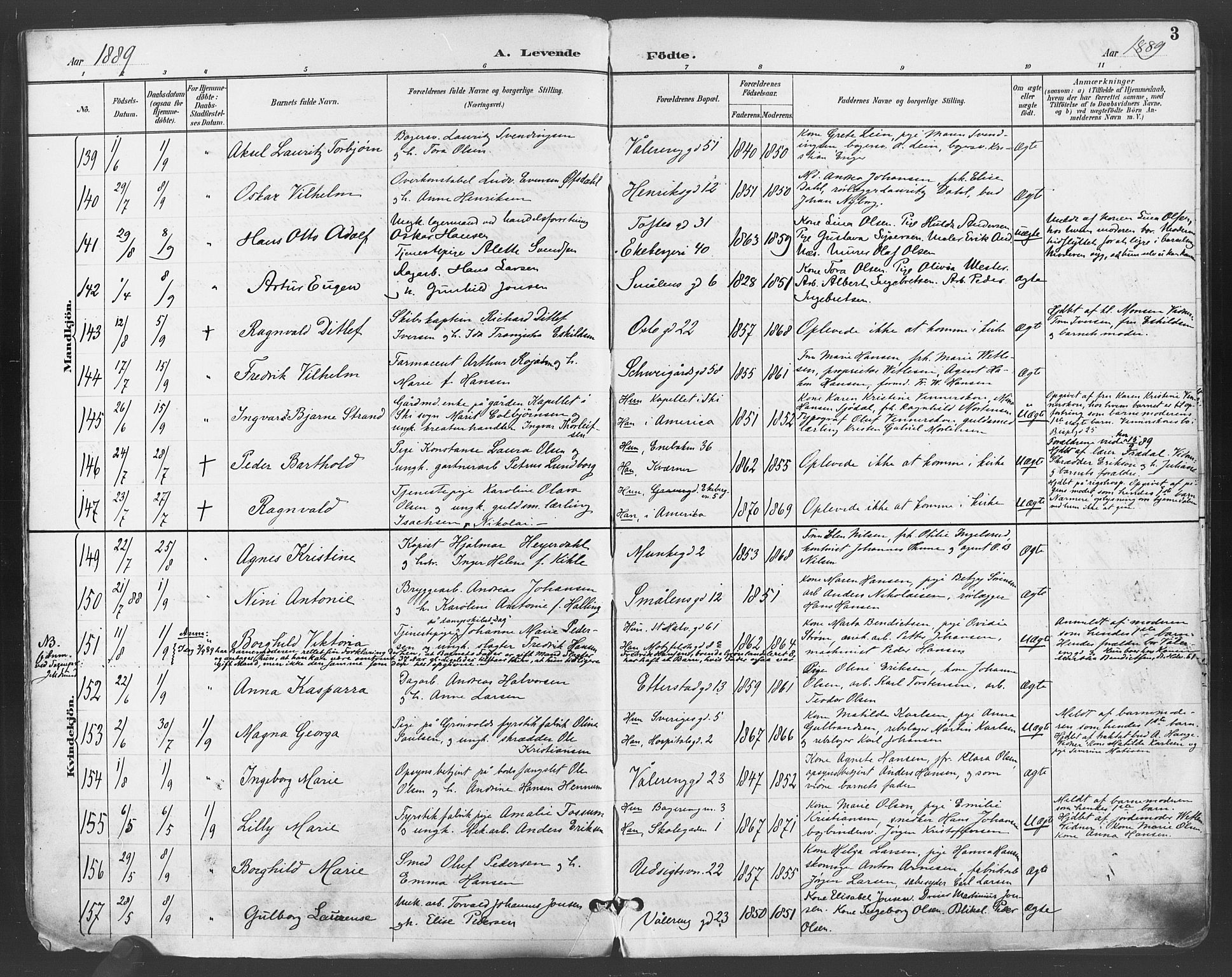 Gamlebyen prestekontor Kirkebøker, AV/SAO-A-10884/F/Fa/L0007: Parish register (official) no. 7, 1889-1899, p. 3