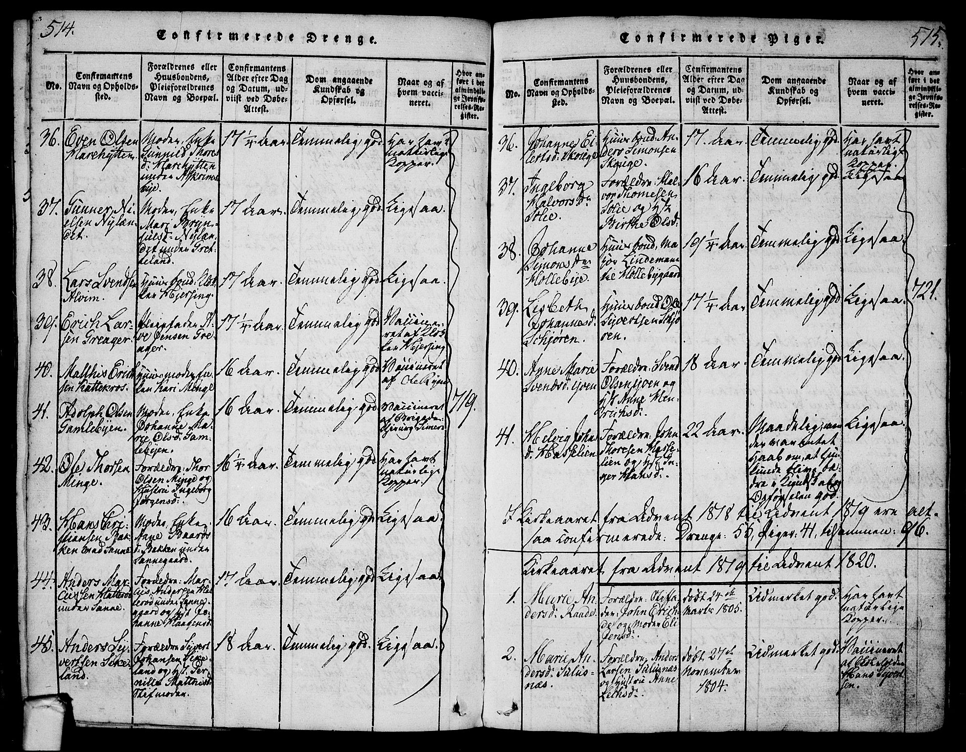 Tune prestekontor Kirkebøker, AV/SAO-A-2007/F/Fa/L0005: Parish register (official) no. 5, 1815-1823, p. 514-515
