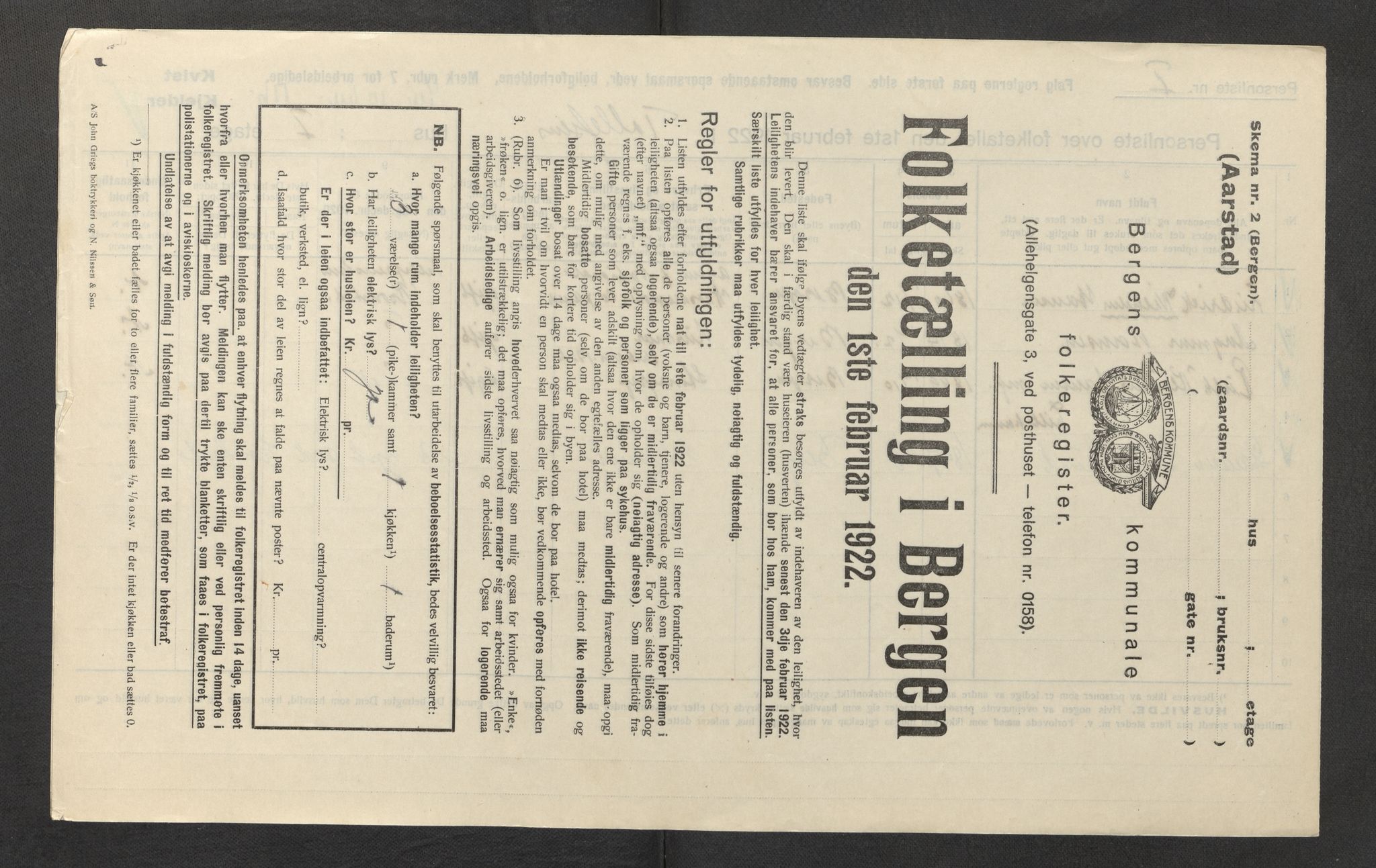 SAB, Municipal Census 1922 for Bergen, 1922, p. 60167