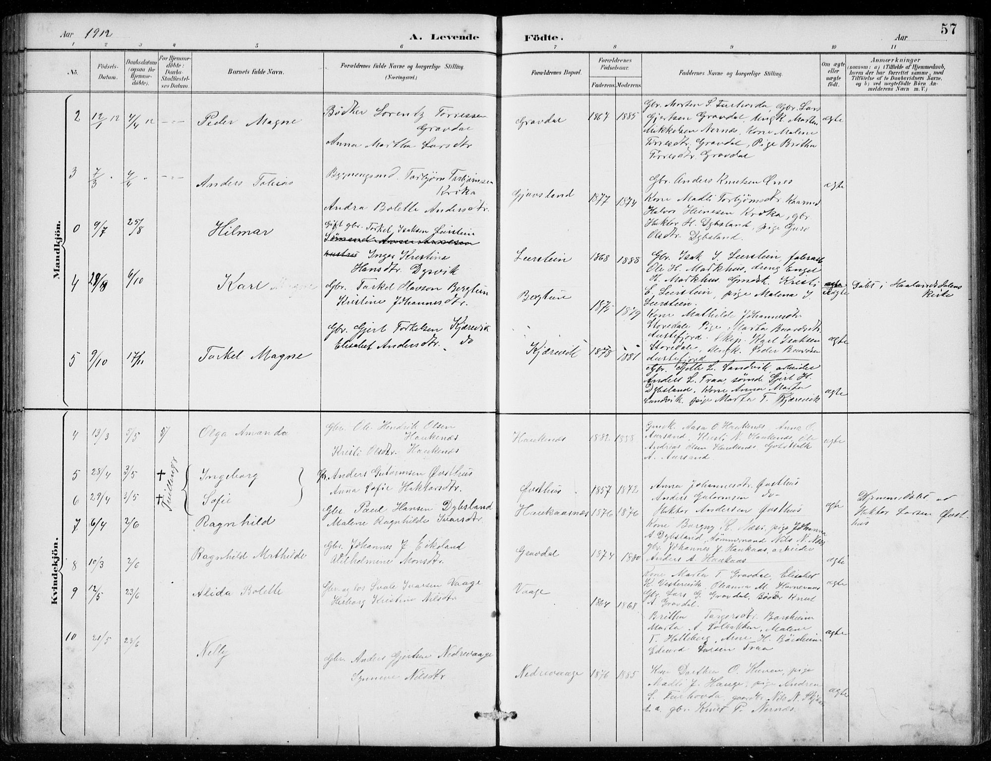 Strandebarm sokneprestembete, AV/SAB-A-78401/H/Hab: Parish register (copy) no. C  1, 1891-1913, p. 57