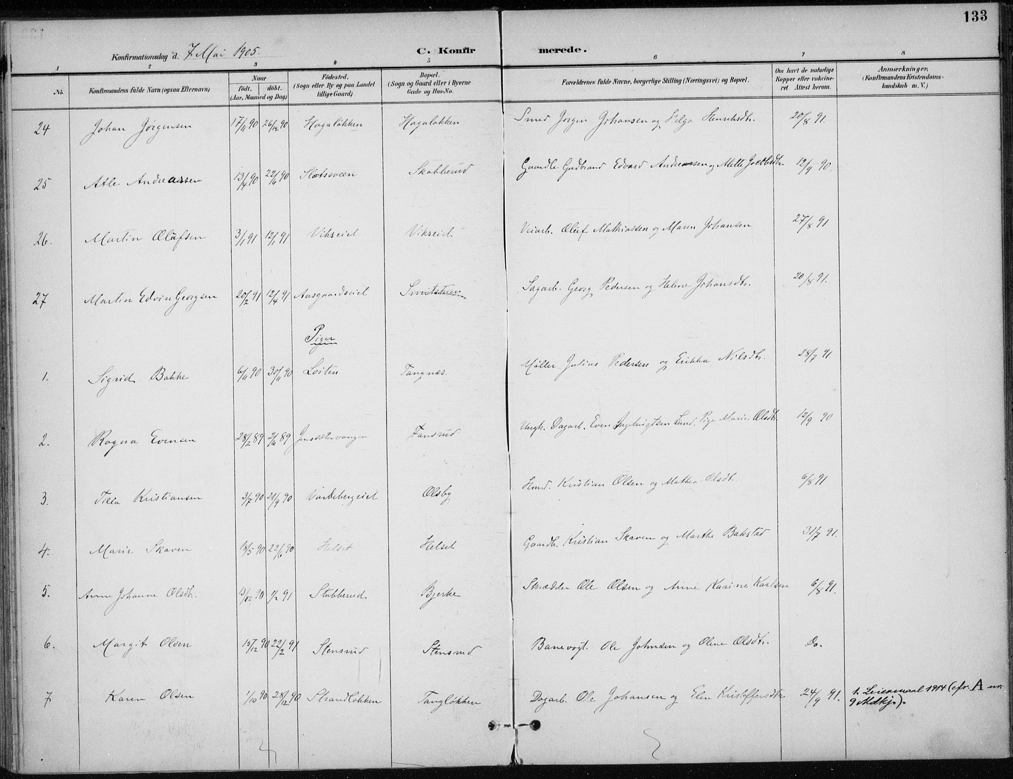 Stange prestekontor, AV/SAH-PREST-002/K/L0023: Parish register (official) no. 23, 1897-1920, p. 133