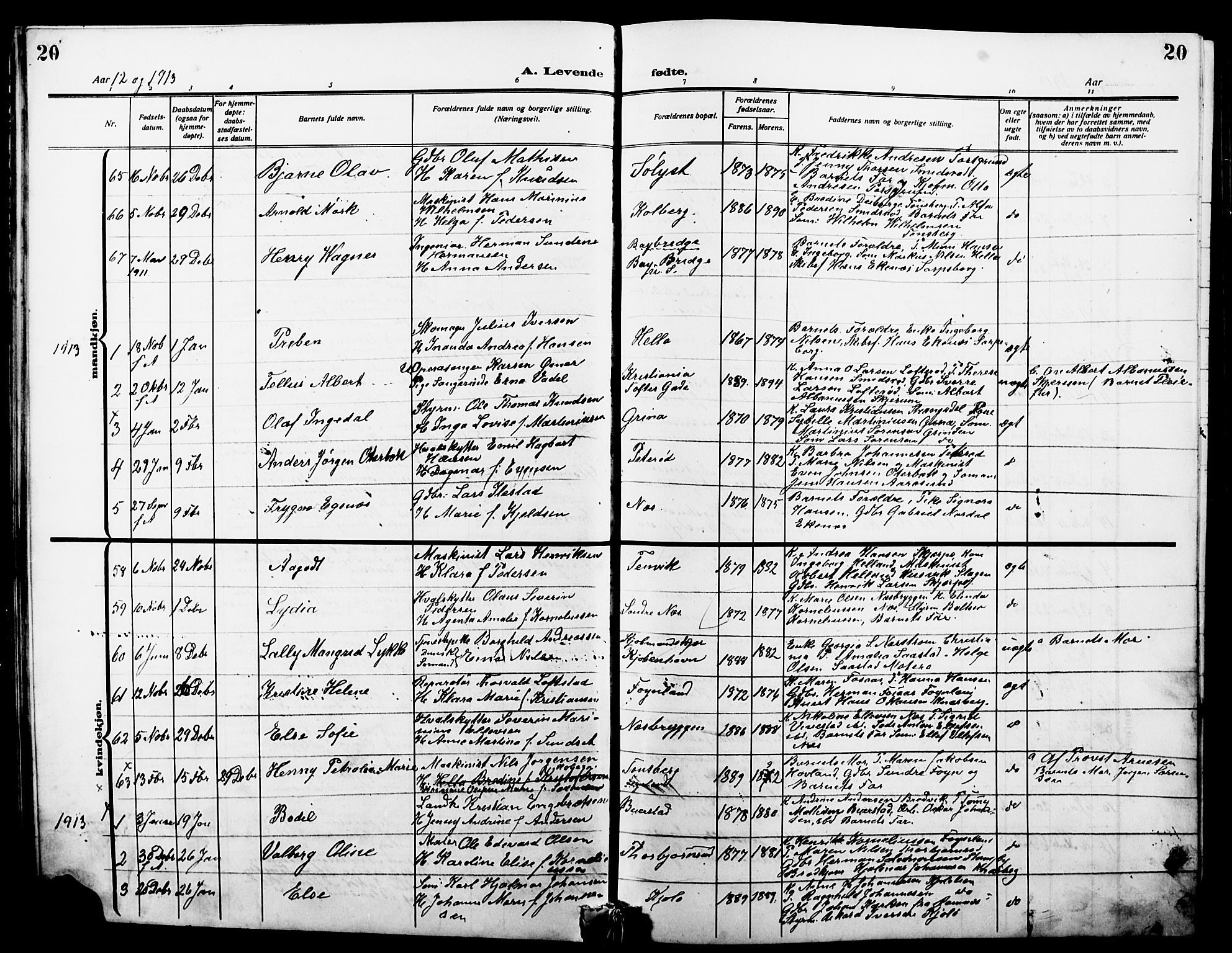 Nøtterøy kirkebøker, AV/SAKO-A-354/G/Ga/L0005: Parish register (copy) no. I 5, 1910-1924, p. 20