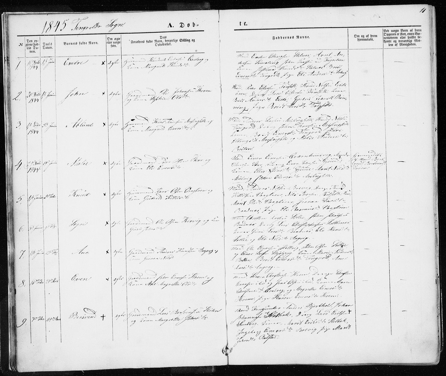 Ministerialprotokoller, klokkerbøker og fødselsregistre - Møre og Romsdal, AV/SAT-A-1454/586/L0984: Parish register (official) no. 586A10, 1844-1856, p. 11