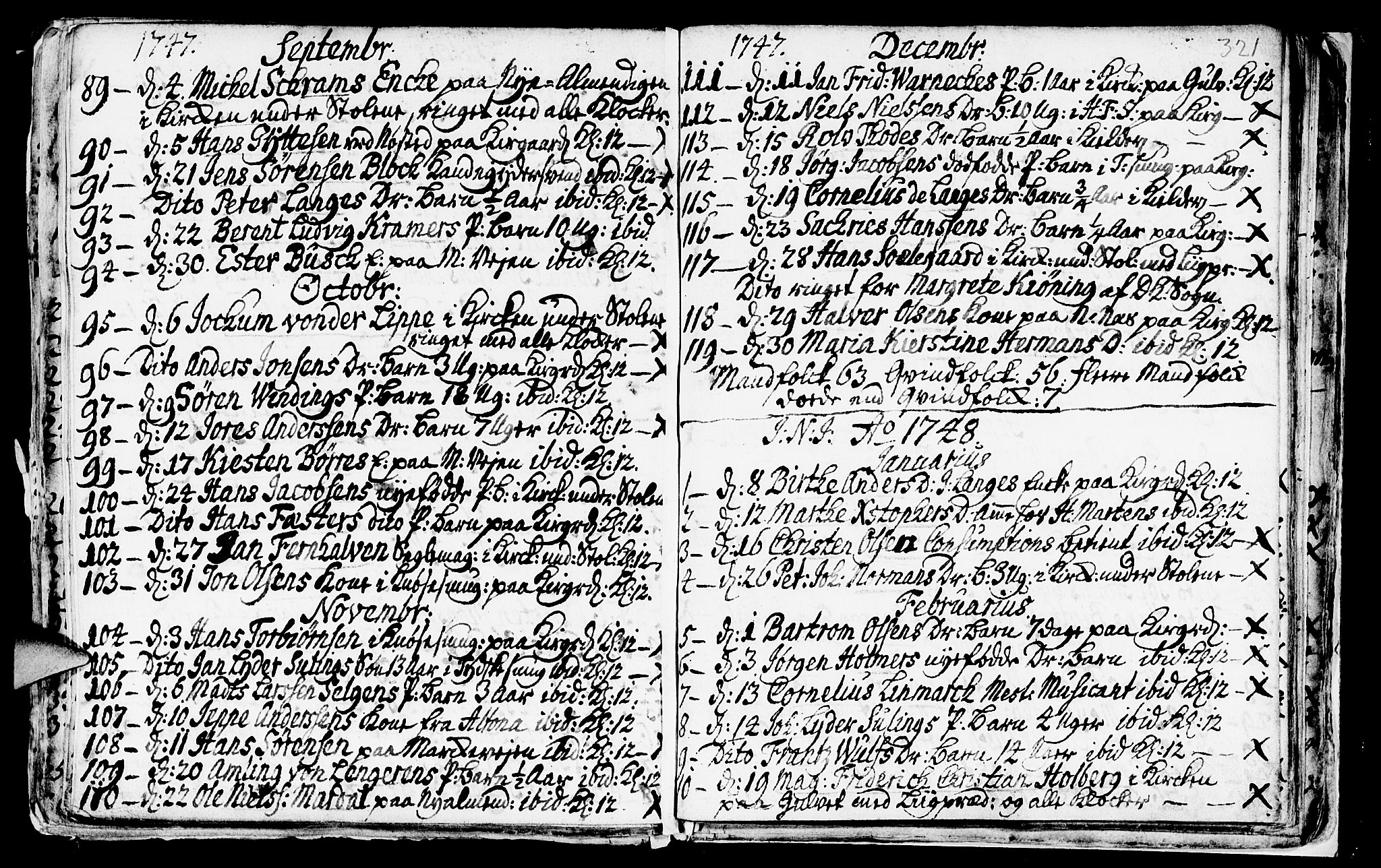 Nykirken Sokneprestembete, SAB/A-77101/H/Haa/L0009: Parish register (official) no. A 9, 1689-1759, p. 321