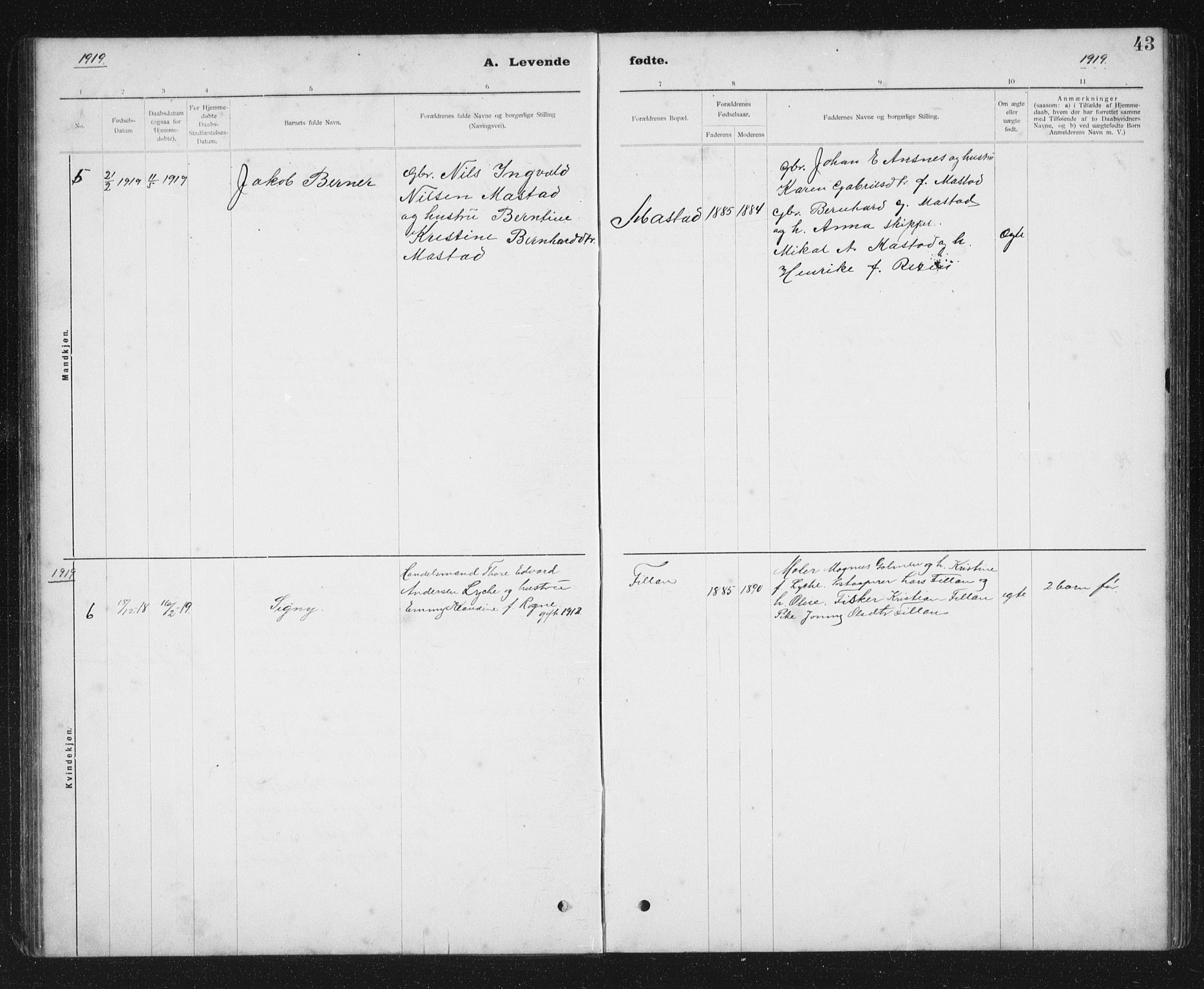 Ministerialprotokoller, klokkerbøker og fødselsregistre - Sør-Trøndelag, SAT/A-1456/637/L0563: Parish register (copy) no. 637C04, 1899-1940, p. 43