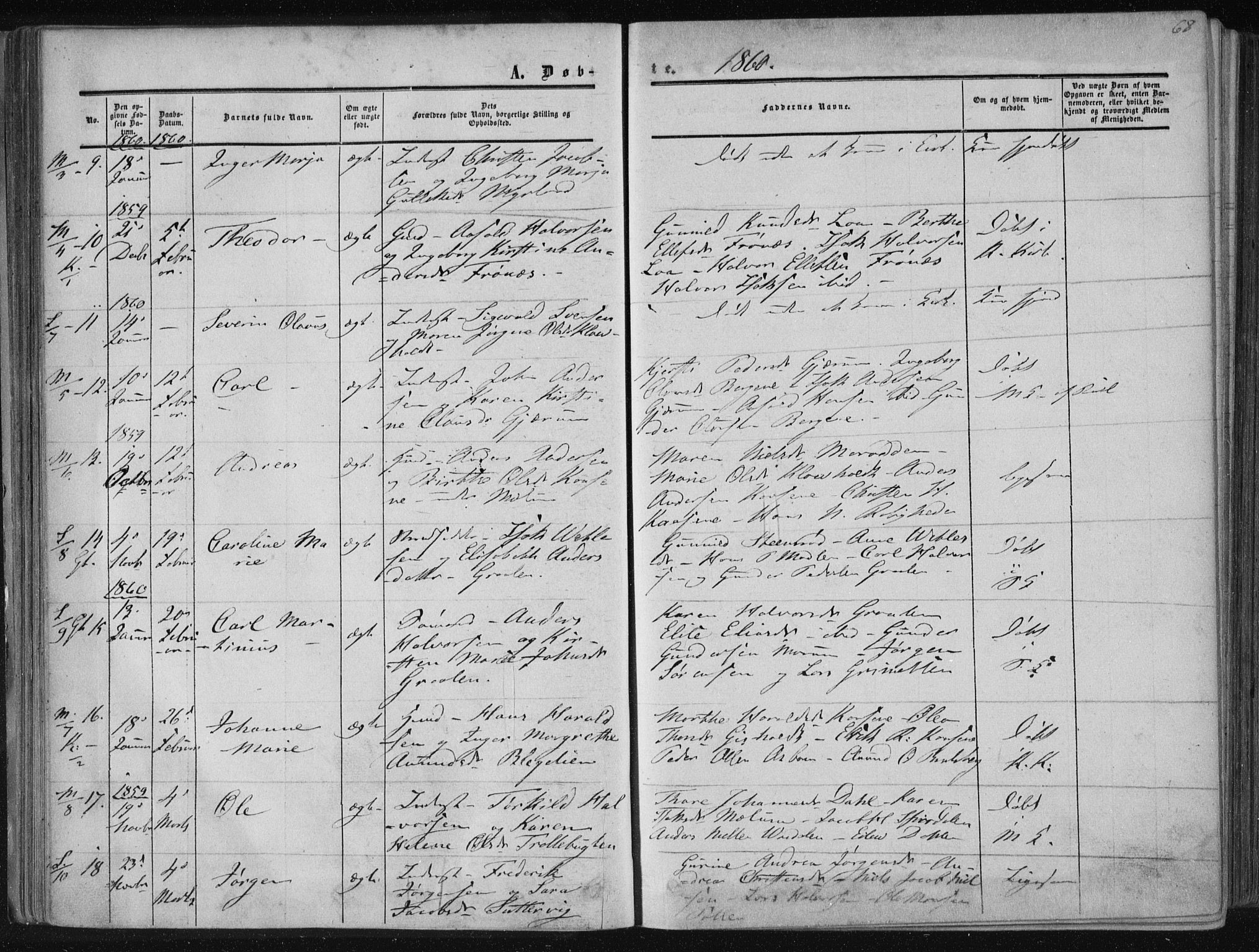 Solum kirkebøker, SAKO/A-306/F/Fa/L0007: Parish register (official) no. I 7, 1856-1864, p. 68