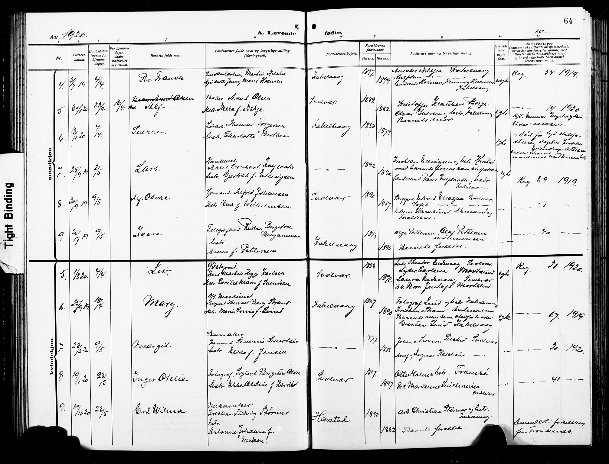 Ministerialprotokoller, klokkerbøker og fødselsregistre - Nordland, AV/SAT-A-1459/874/L1080: Parish register (copy) no. 874C09, 1915-1925, p. 64