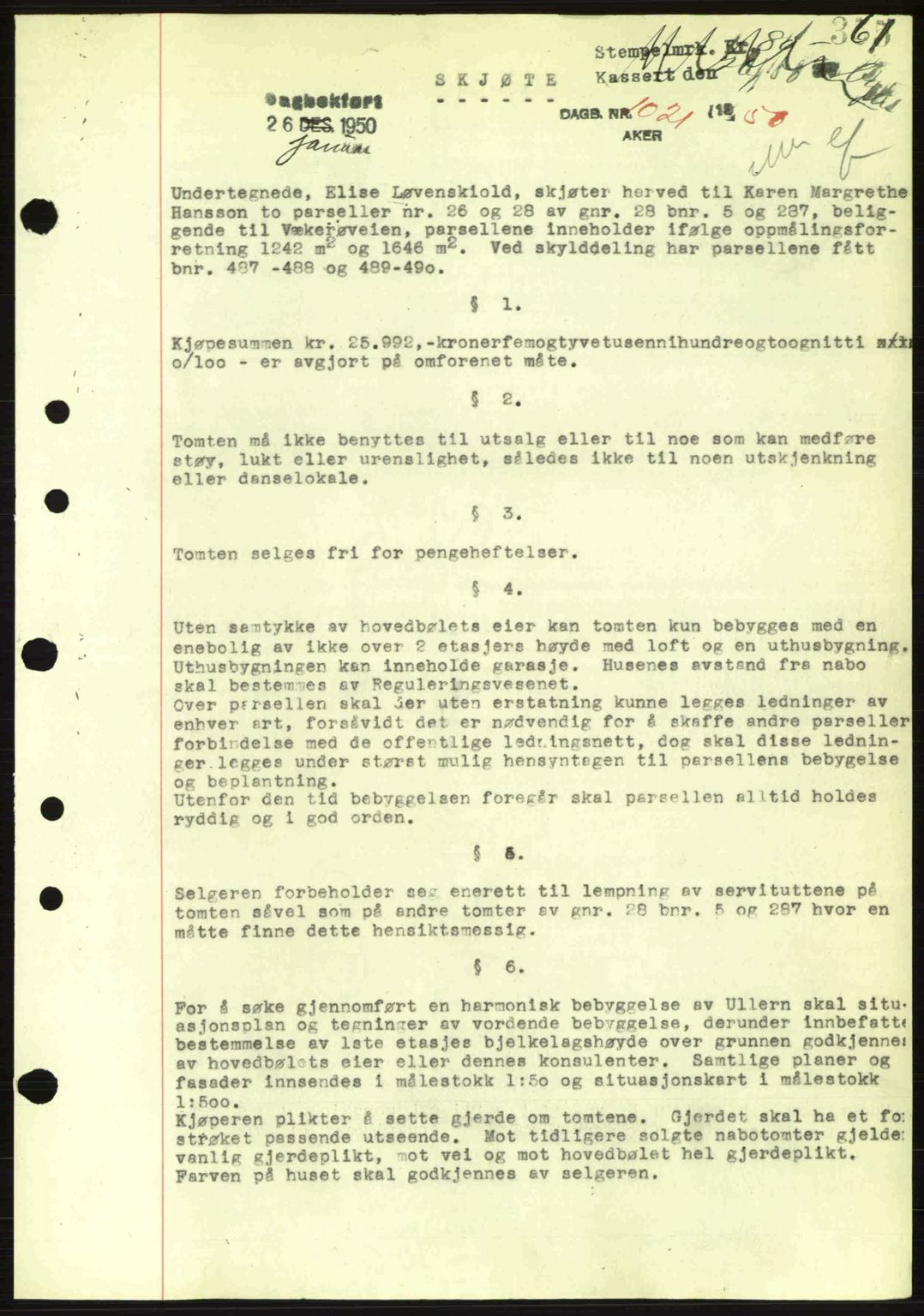 Oslo byskriverembete, AV/SAO-A-10227/G/Gb/Gbd/Gbda/L0017: Mortgage book no. A215, 1949-1950, Diary no: : 1021/1950