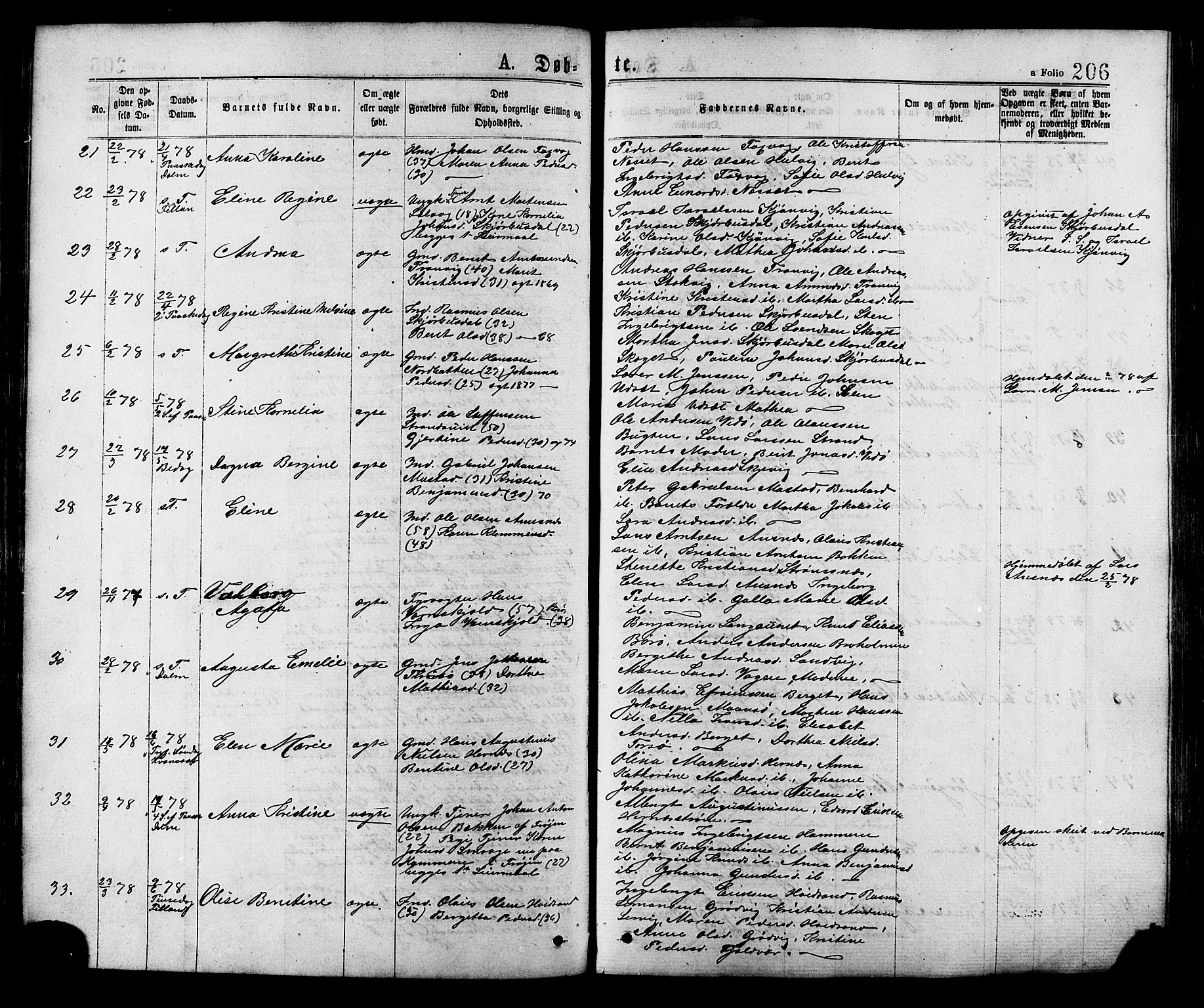 Ministerialprotokoller, klokkerbøker og fødselsregistre - Sør-Trøndelag, SAT/A-1456/634/L0532: Parish register (official) no. 634A08, 1871-1881, p. 206
