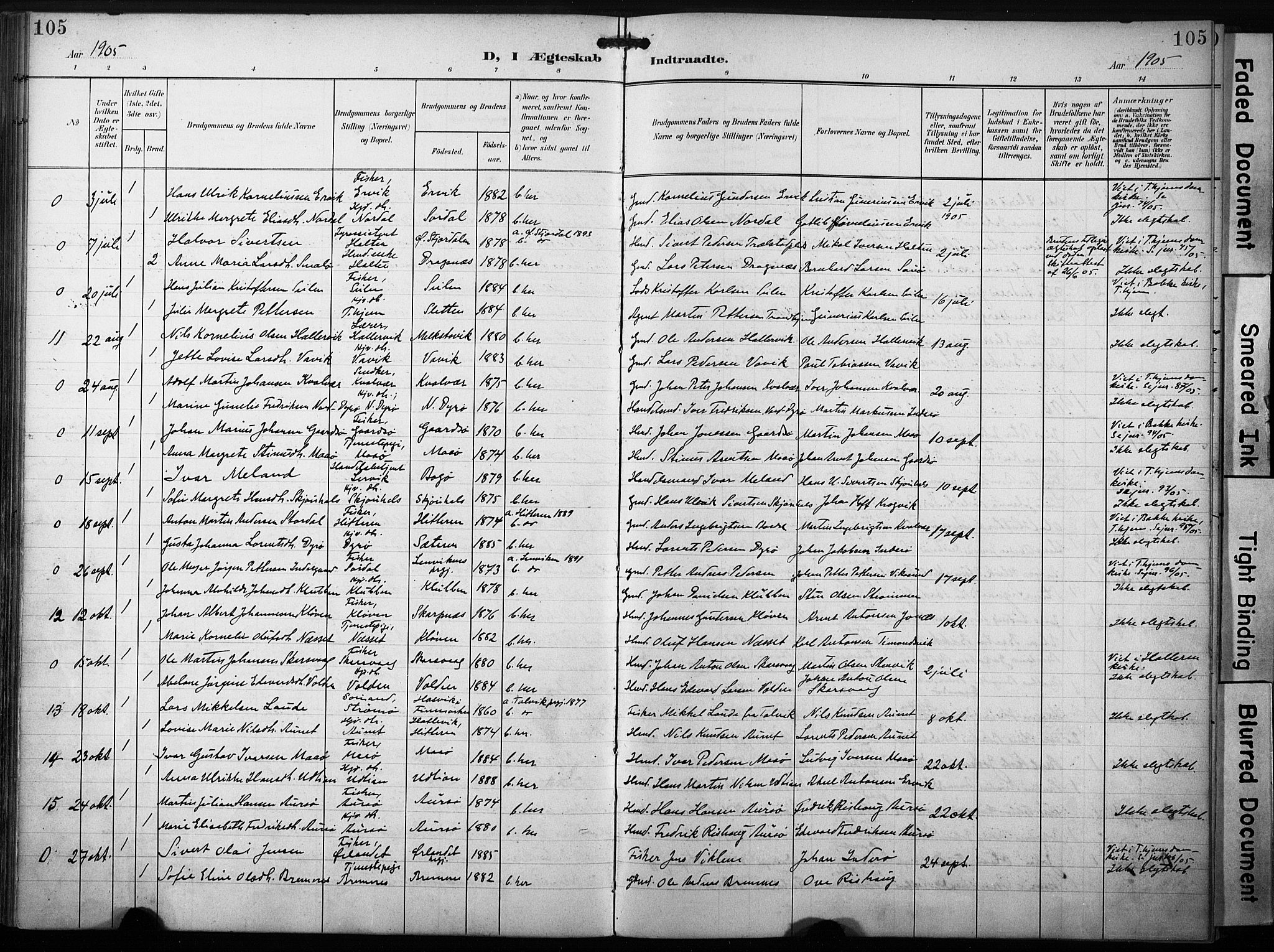 Ministerialprotokoller, klokkerbøker og fødselsregistre - Sør-Trøndelag, SAT/A-1456/640/L0580: Parish register (official) no. 640A05, 1902-1910, p. 105