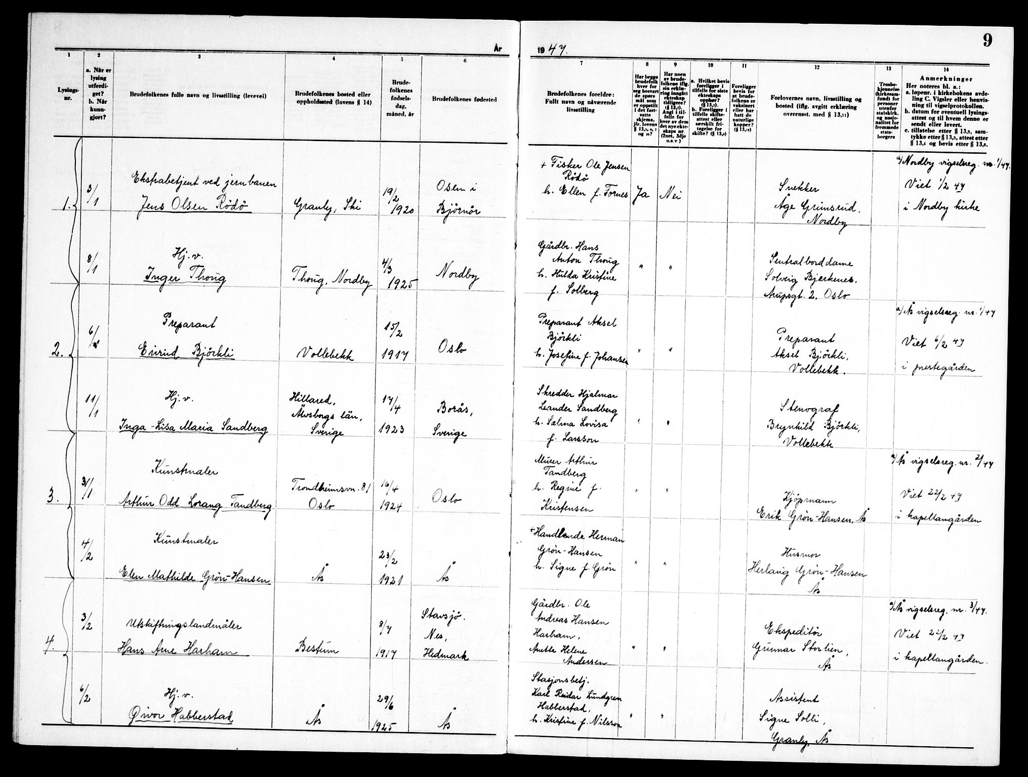 Ås prestekontor Kirkebøker, AV/SAO-A-10894/H/Ha/L0002: Banns register no. 2, 1946-1955, p. 9