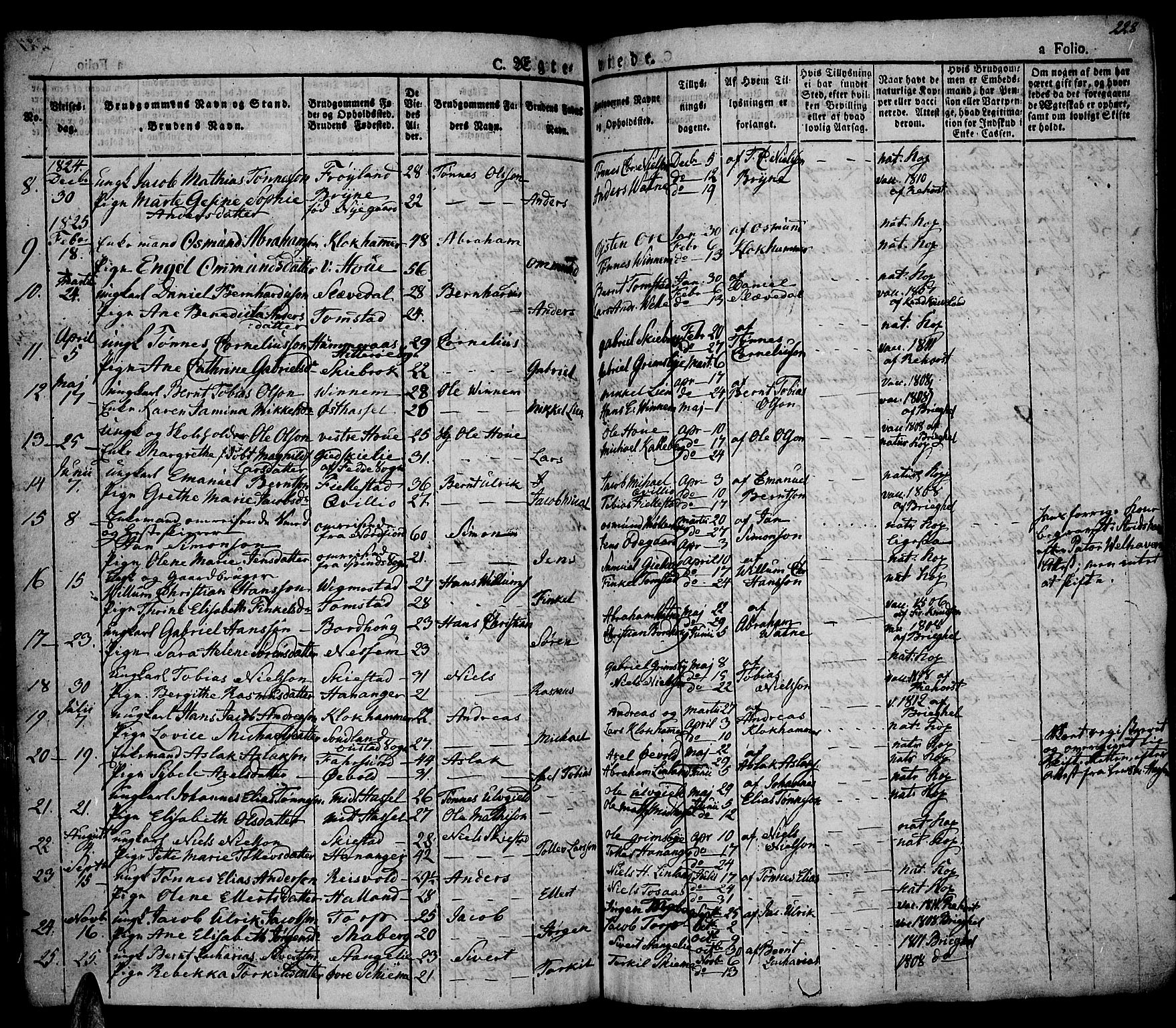 Lista sokneprestkontor, AV/SAK-1111-0027/F/Fa/L0008: Parish register (official) no. A 8, 1823-1835, p. 228