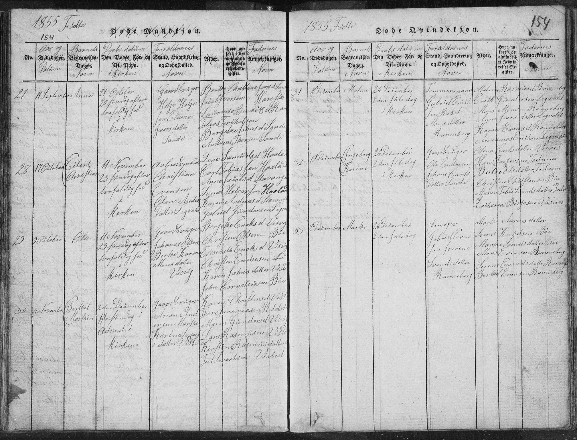 Hetland sokneprestkontor, SAST/A-101826/30/30BA/L0001: Parish register (official) no. A 1, 1816-1856, p. 154