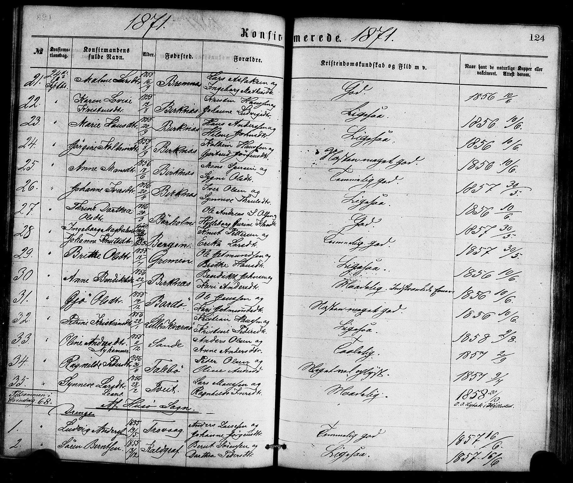 Gulen sokneprestembete, AV/SAB-A-80201/H/Haa/Haaa/L0023: Parish register (official) no. A 23, 1870-1880, p. 124