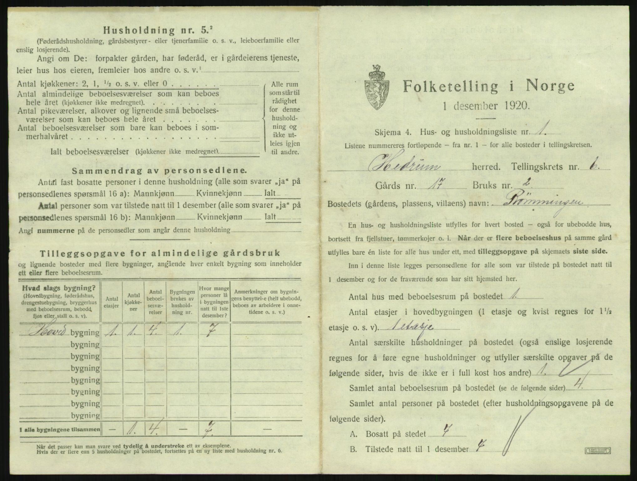 SAKO, 1920 census for Hedrum, 1920, p. 597