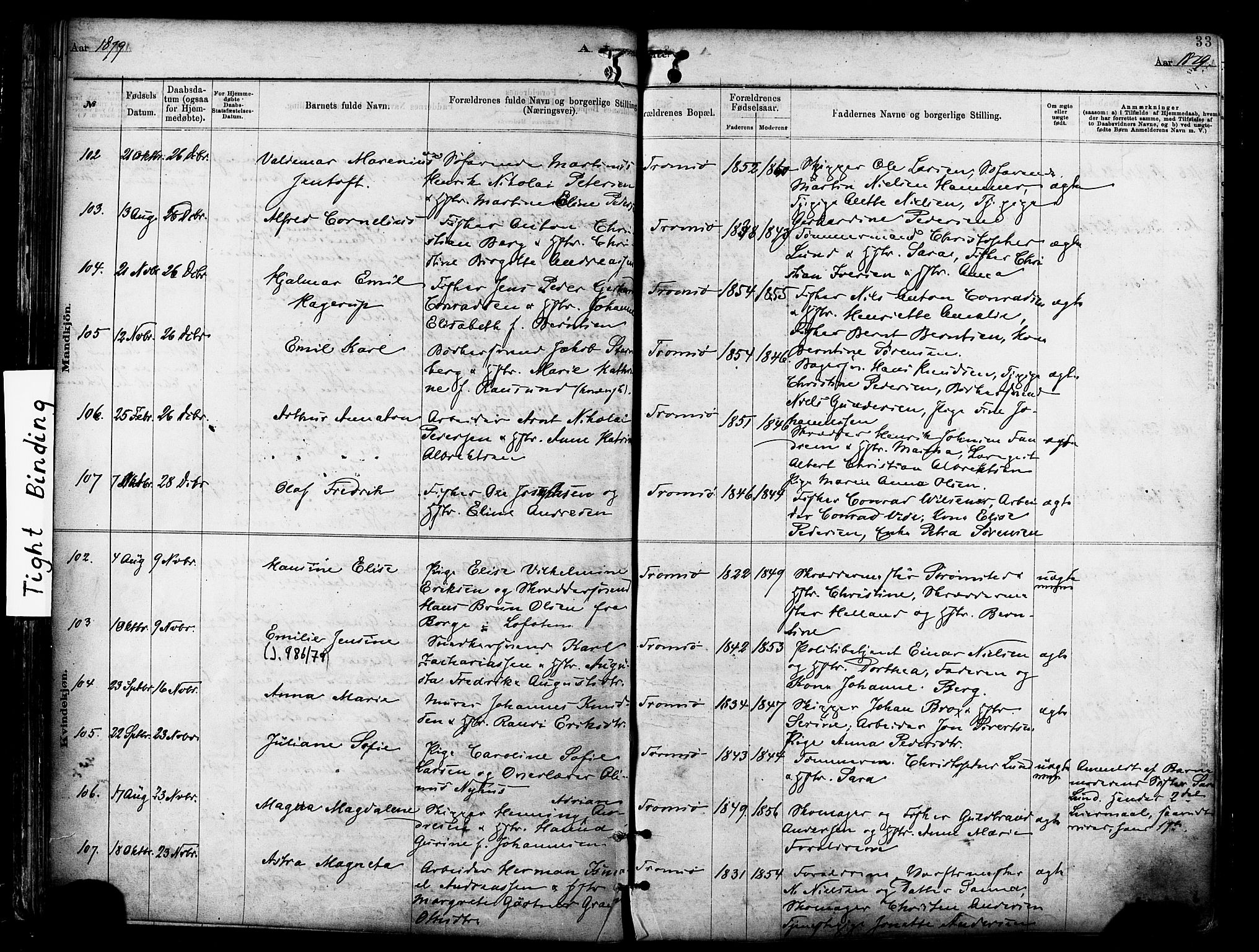 Tromsø sokneprestkontor/stiftsprosti/domprosti, SATØ/S-1343/G/Ga/L0014kirke: Parish register (official) no. 14, 1878-1888, p. 33