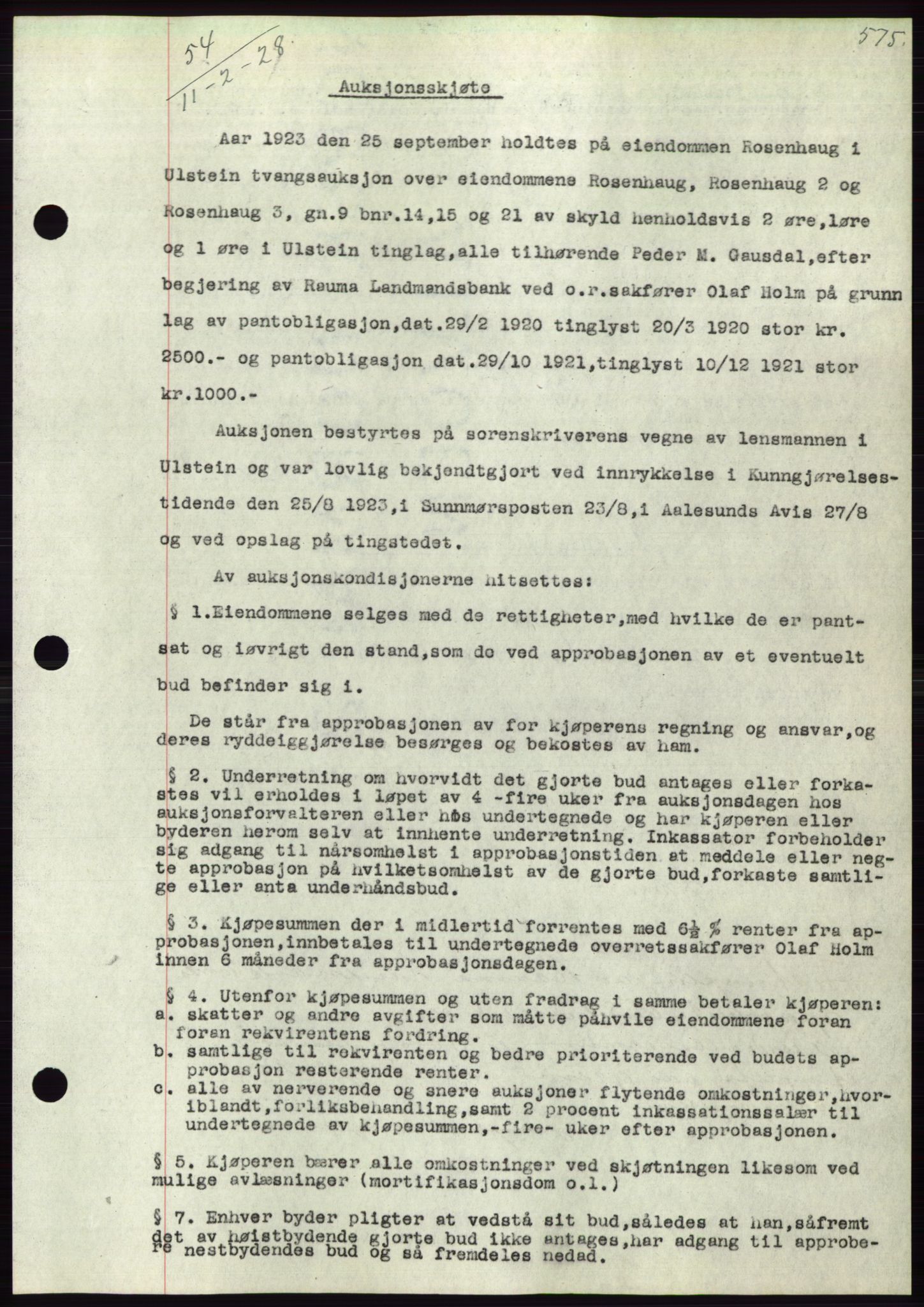 Søre Sunnmøre sorenskriveri, AV/SAT-A-4122/1/2/2C/L0047: Mortgage book no. 41, 1927-1928, Deed date: 11.02.1928