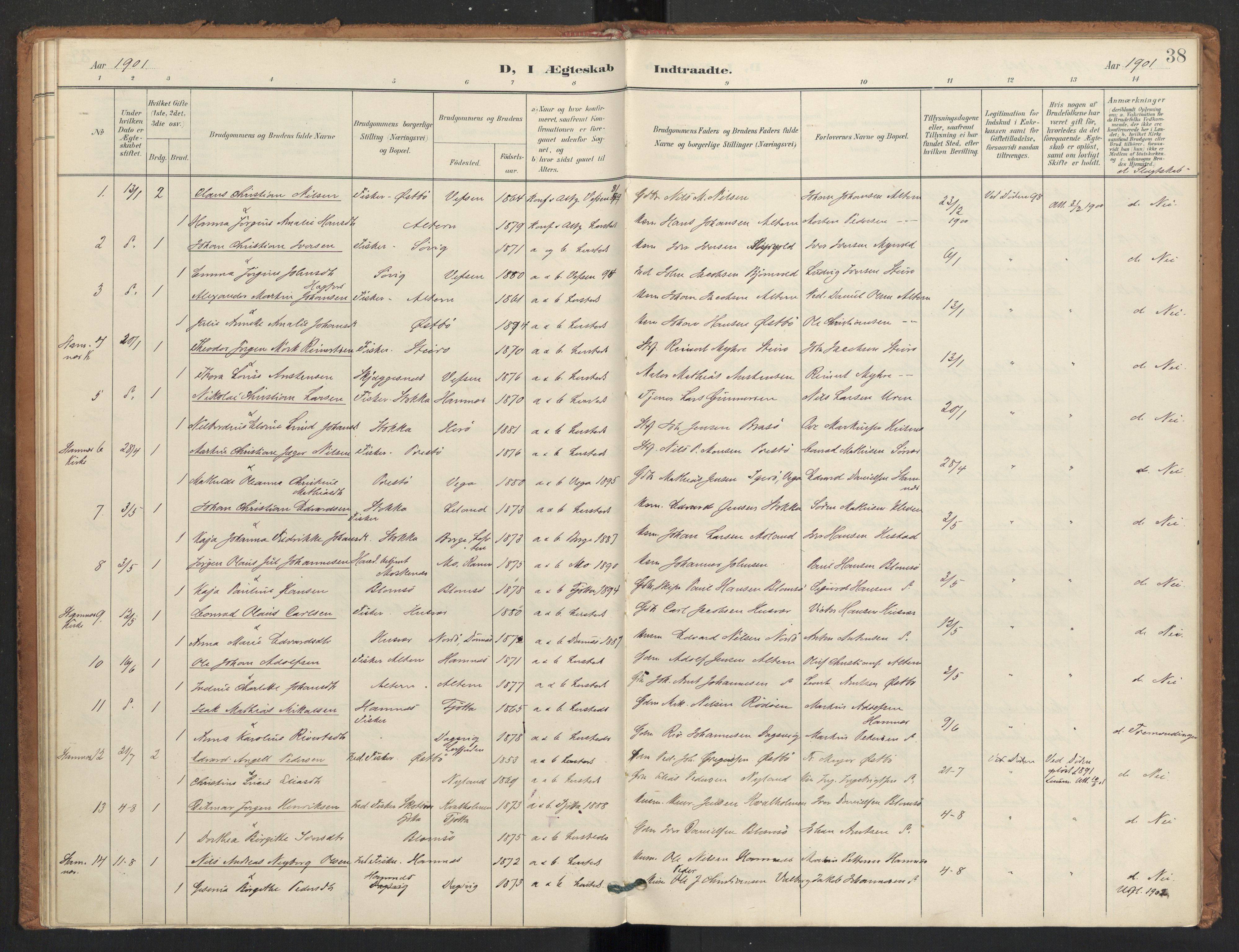 Ministerialprotokoller, klokkerbøker og fødselsregistre - Nordland, SAT/A-1459/830/L0454: Parish register (official) no. 830A18, 1897-1913, p. 38