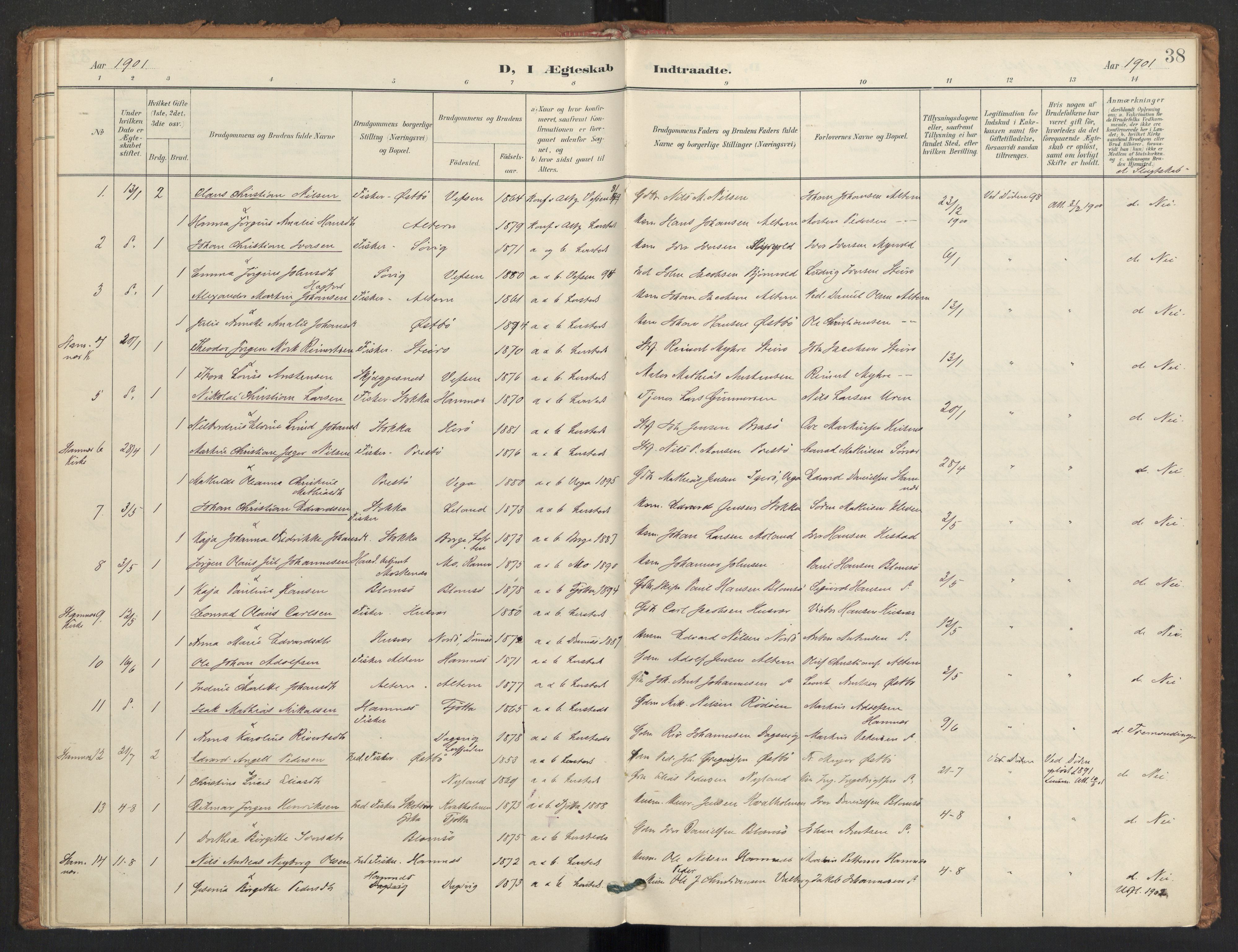 Ministerialprotokoller, klokkerbøker og fødselsregistre - Nordland, AV/SAT-A-1459/830/L0454: Parish register (official) no. 830A18, 1897-1913, p. 38