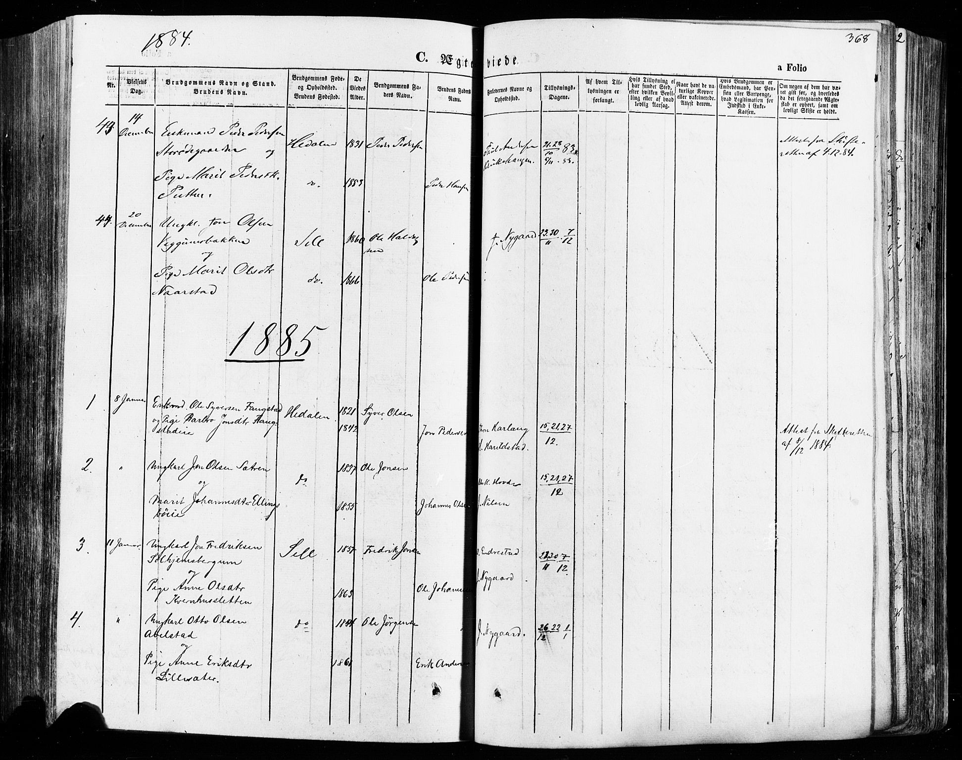 Vågå prestekontor, AV/SAH-PREST-076/H/Ha/Haa/L0007: Parish register (official) no. 7 /1, 1872-1886, p. 368